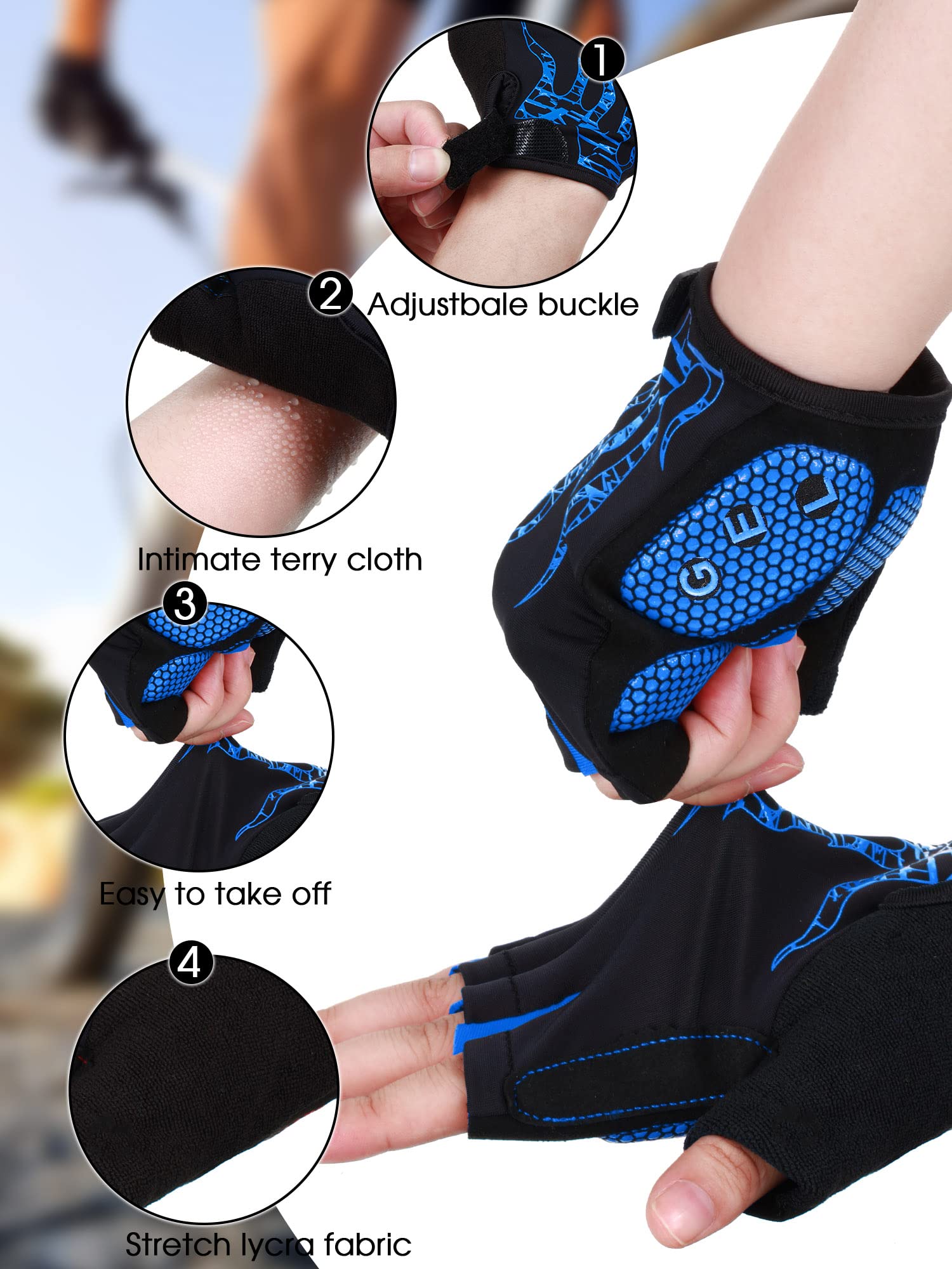 2 Pairs  Cycling Gloves  Unisex (Black and Blue,Large) - Opticdeals