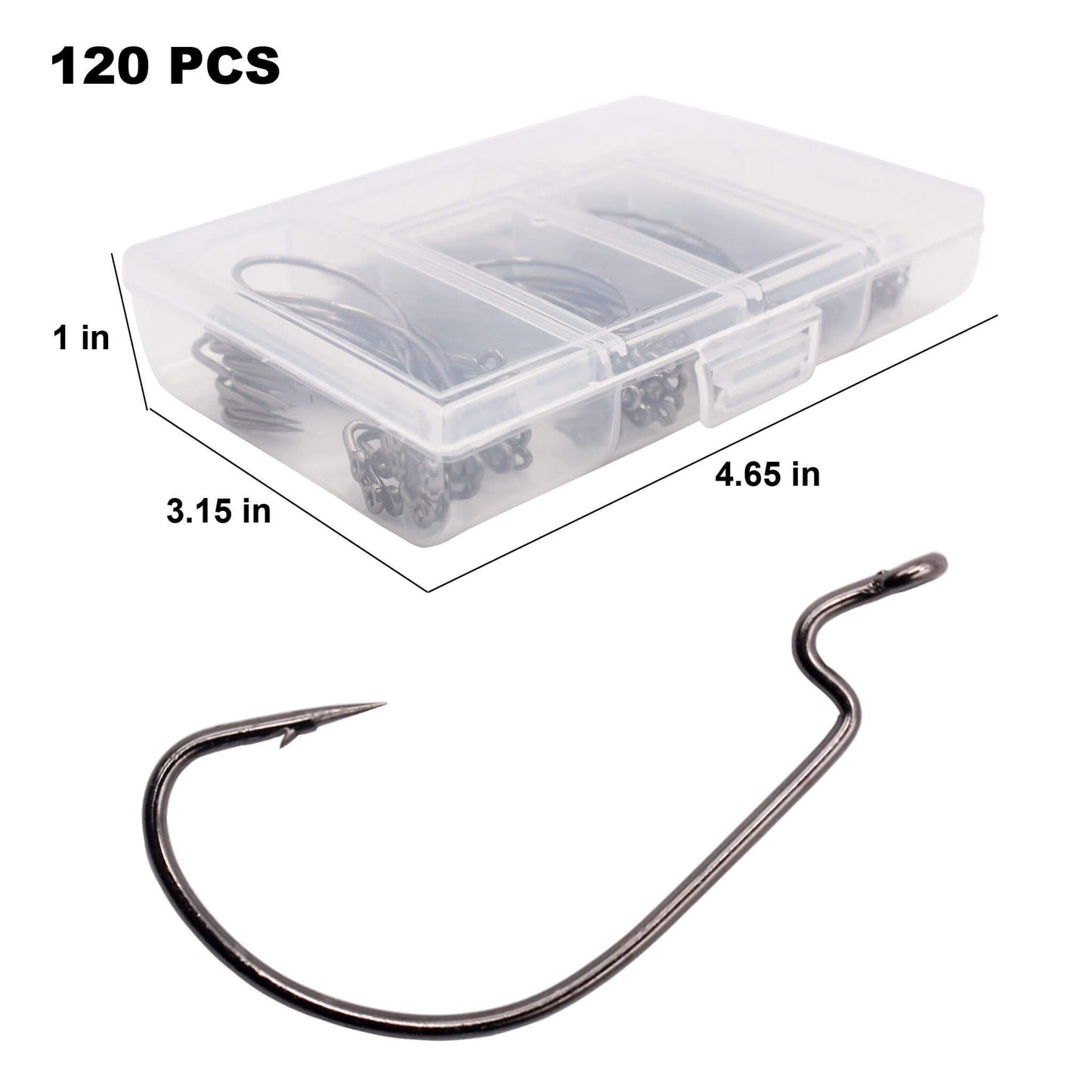 120PCS Worm Fishing Hooks High Carbon Steel Wide Gap JIG Hooks for Saltwater Freshwater with Plastic Box Packaging 2# 1# 1/0# 2/0# 3/0# 4/0# Total 6 Size (Black) - Opticdeals