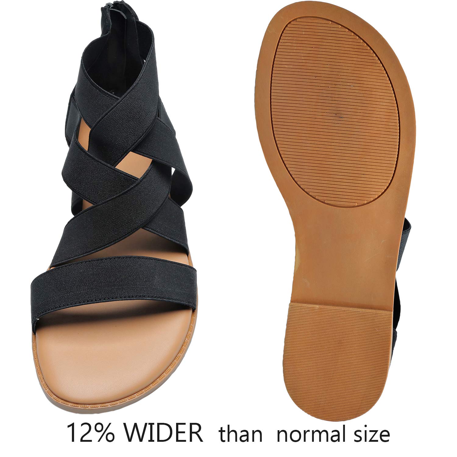 Women's Wide Width Flat Sandals - Open Toe One Band Ankle Strap Flexible Buckle - Opticdeals