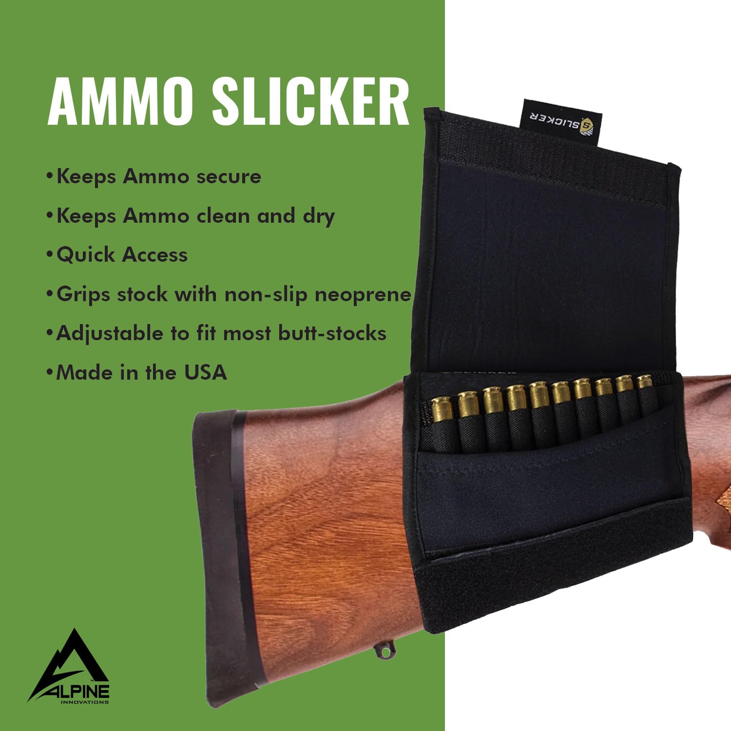 Alpine Innovations AmmoSlicker Buttstock Ammo Pouch - Shotgun Fits 5 Rounds, Stealth Shadow - Opticdeals