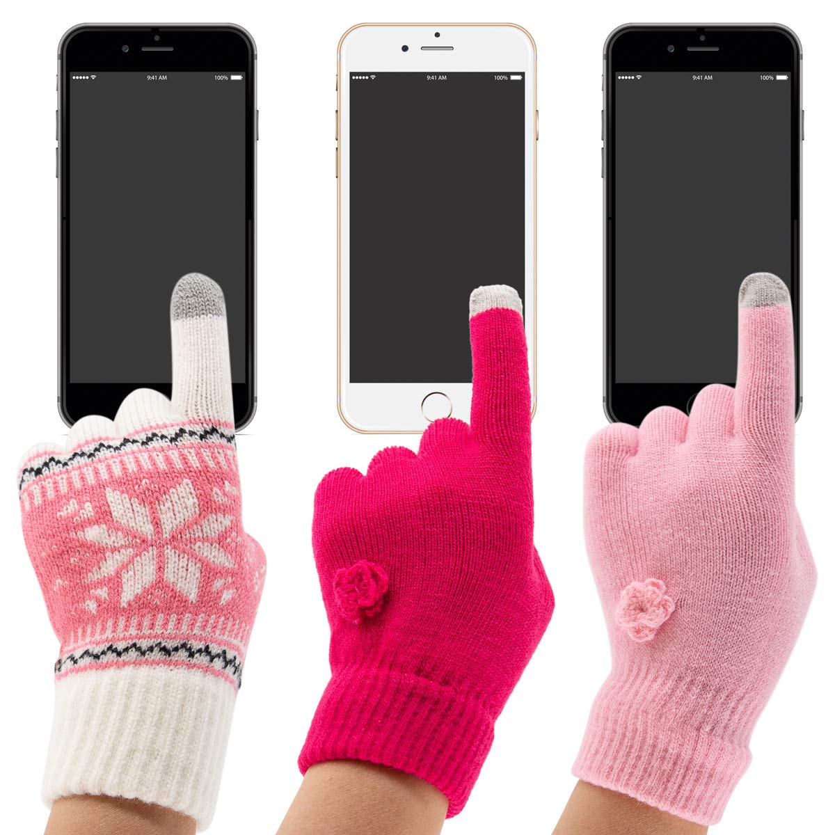 Pugs (5 Pack) Tech Gloves Women Warm Knit Texting Gloves With Touchscreen Fingers Ladies Winter Gloves For Smartphone - Opticdeals