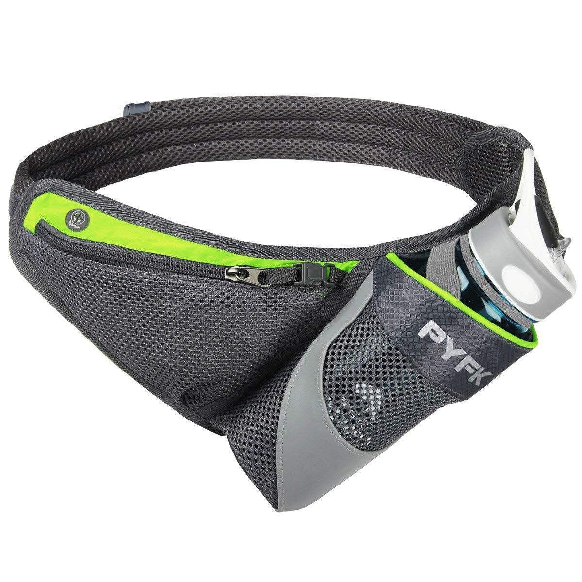 PYFK Running Belt Hydration Waist Pack with Water Bottle Holder for Men Women Waist Pouch Fanny Bag Reflective (Green) - Opticdeals