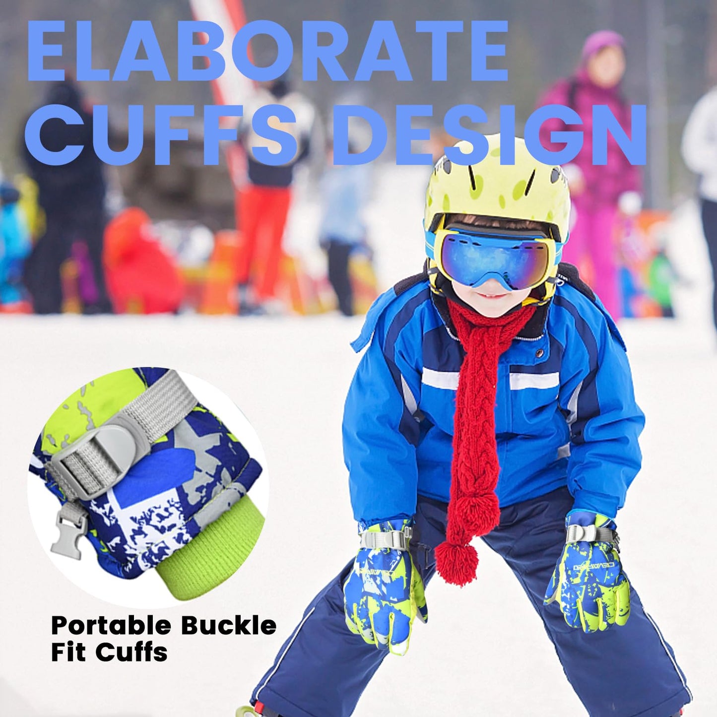 Cevapro -30℉ Ski Gloves Sz M Blue & Yellow  Kids - Opticdeals