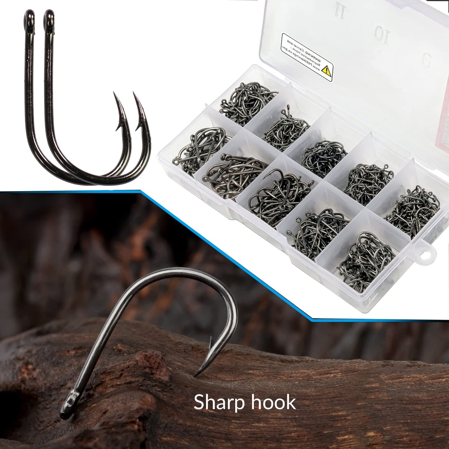 QualyQualy 500-1000pcs Carbon Steel Fishing Hooks W/Portable Plastic Box, Assorted Small Fishing Hooks Set for Freshwater/Seawater - Opticdeals