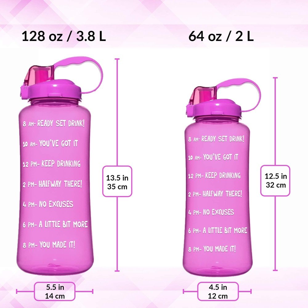 HydroMATE 3 Liter Motivational Water Bottle with Time Marker Large BPA Free Jug with Straw and Handle Reusable Leak Proof Bottle Time Marked Drink More Water Daily Hydro MATE 100 oz (3 Liter Pink) - Opticdeals