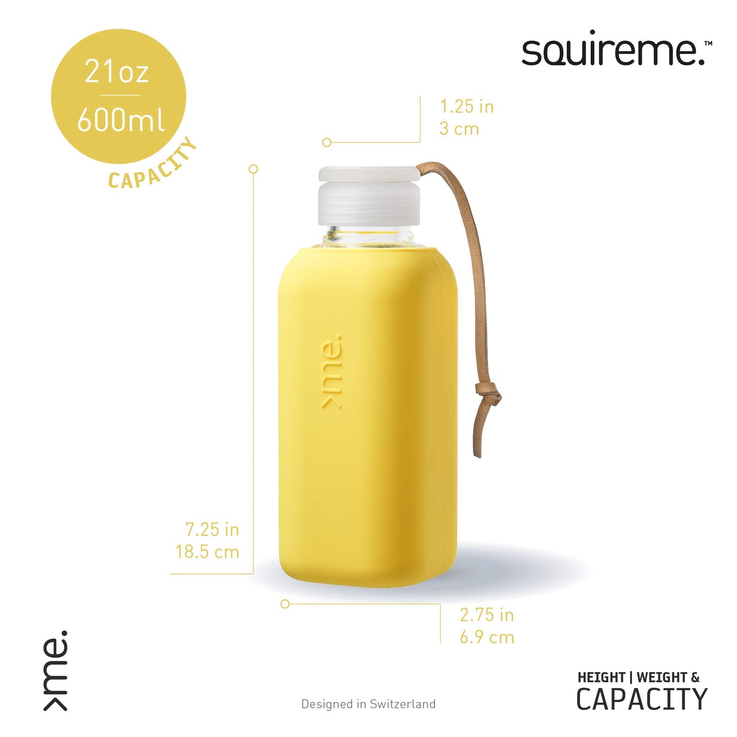 SquireMe Y1 Glass Water Bottles 20 oz Yellow Daisy (Reusable, Easy-Off Lid, Silicone Sleeve, Drinking Tumbler, Bottle, Dishwasher Clean, Clear, Large Drink Containers, BPA Free, Hot + Cold Liquid) - Opticdeals