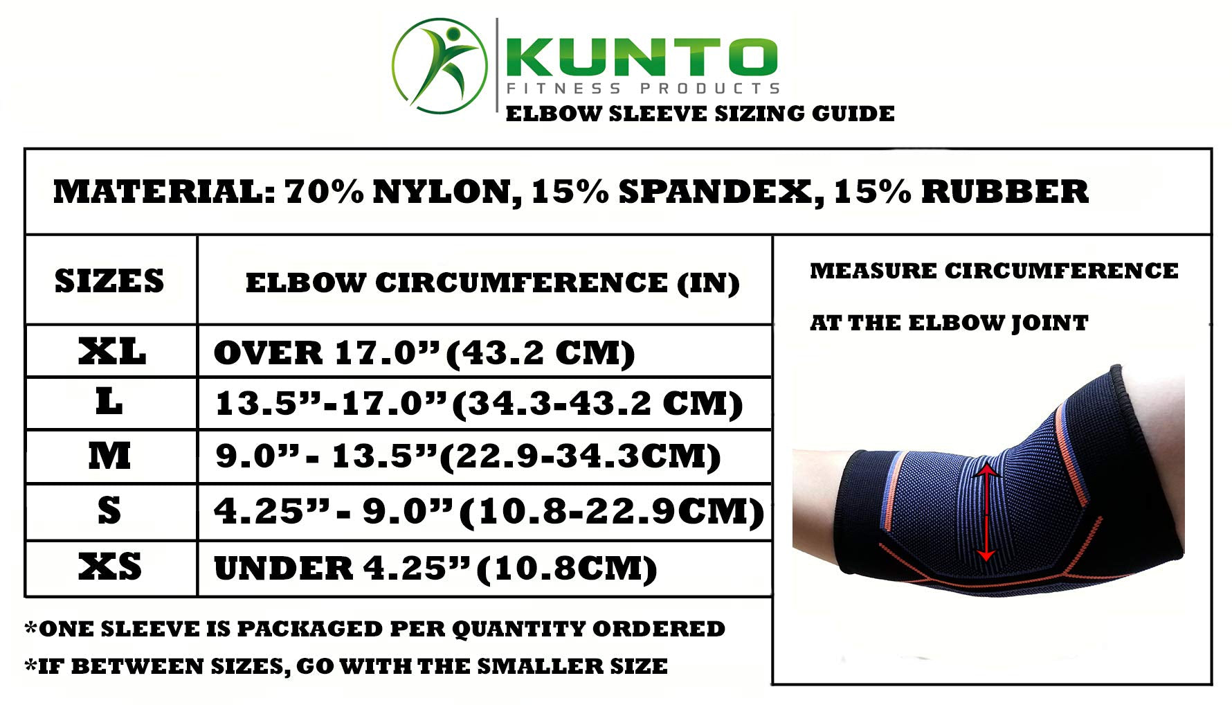 Kunto Fitness Elbow Brace Compression Support Sleeve for Tendonitis, Tennis - Opticdeals