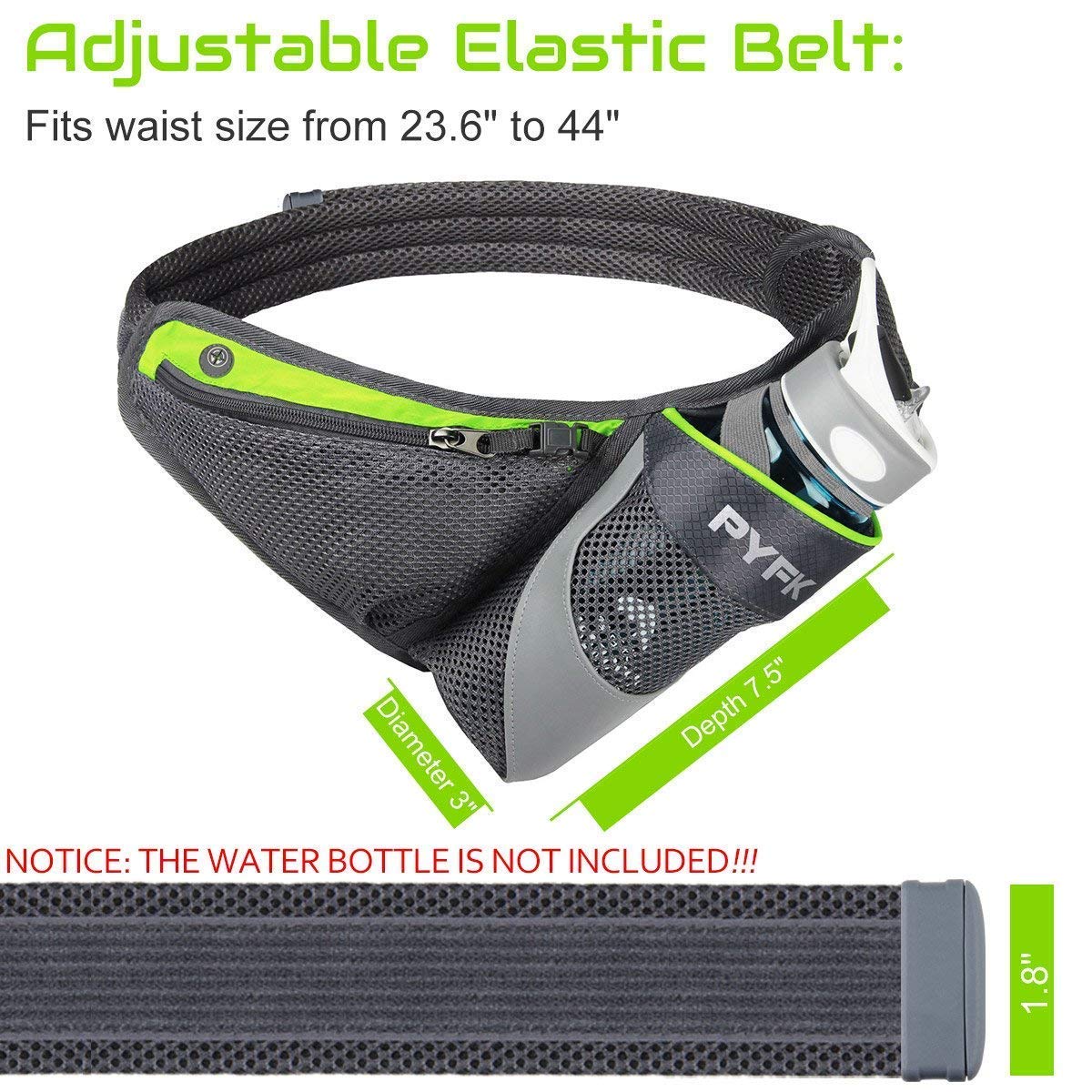 PYFK Running Belt Hydration Waist Pack with Water Bottle Holder for Men Women Waist Pouch Fanny Bag Reflective (Green) - Opticdeals