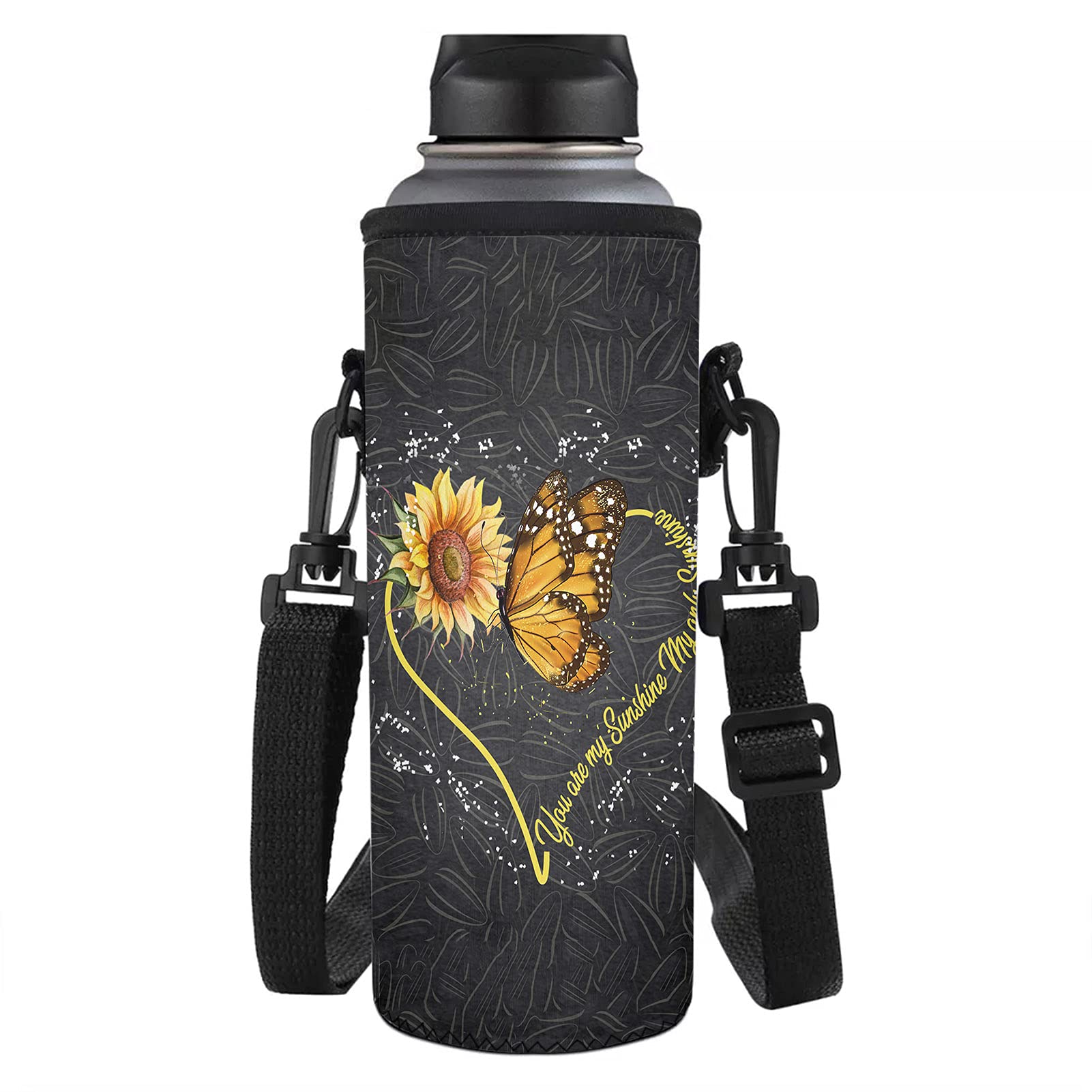 Tobiunik Water Bottle Carrier Bag Sunflower Butterfly Design Neoprene Water Bottle Sleeve Holder Bag Portable, Carry Protect and Insulate Your Bottle - Opticdeals