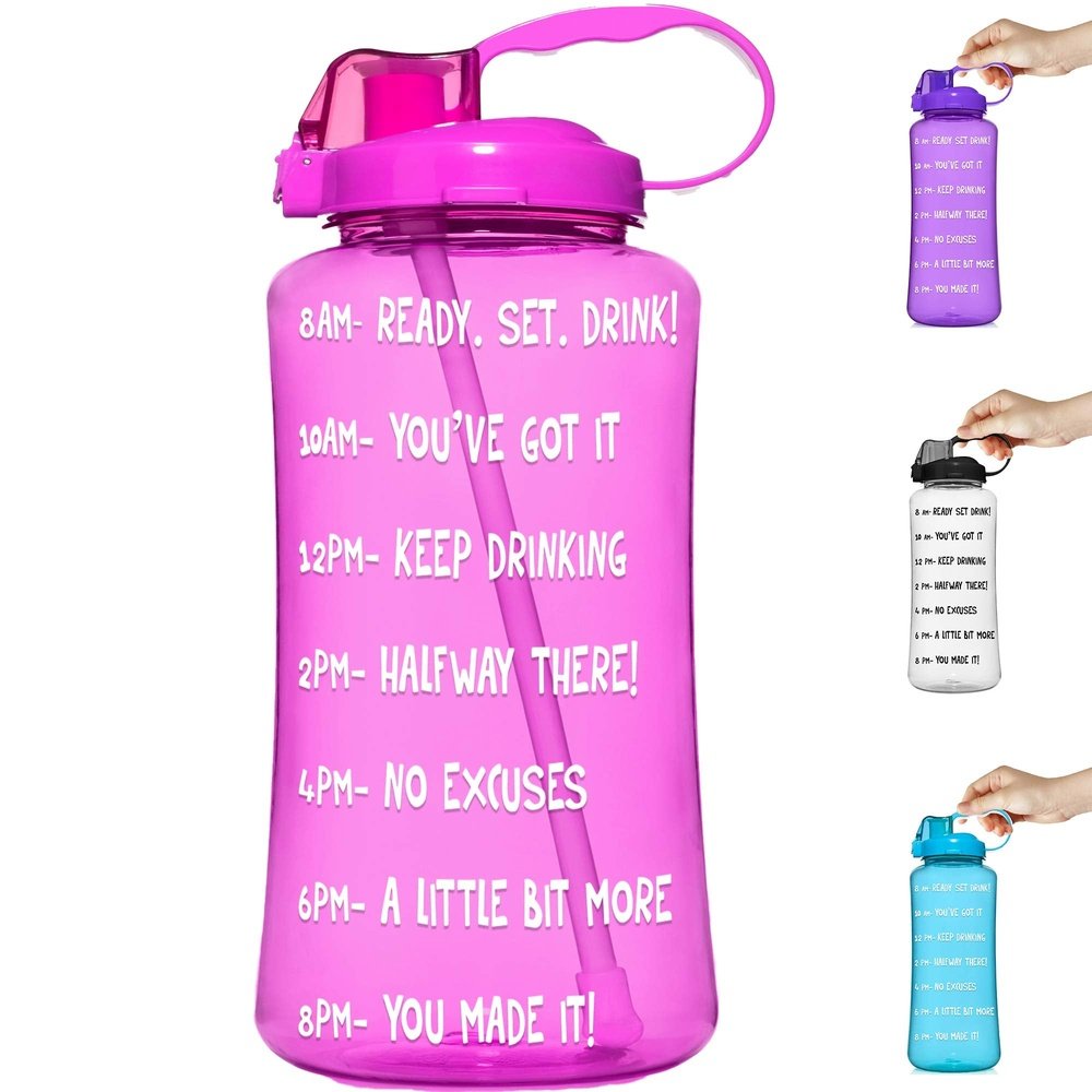 HydroMATE 3 Liter Motivational Water Bottle with Time Marker Large BPA Free Jug with Straw and Handle Reusable Leak Proof Bottle Time Marked Drink More Water Daily Hydro MATE 100 oz (3 Liter Pink) - Opticdeals