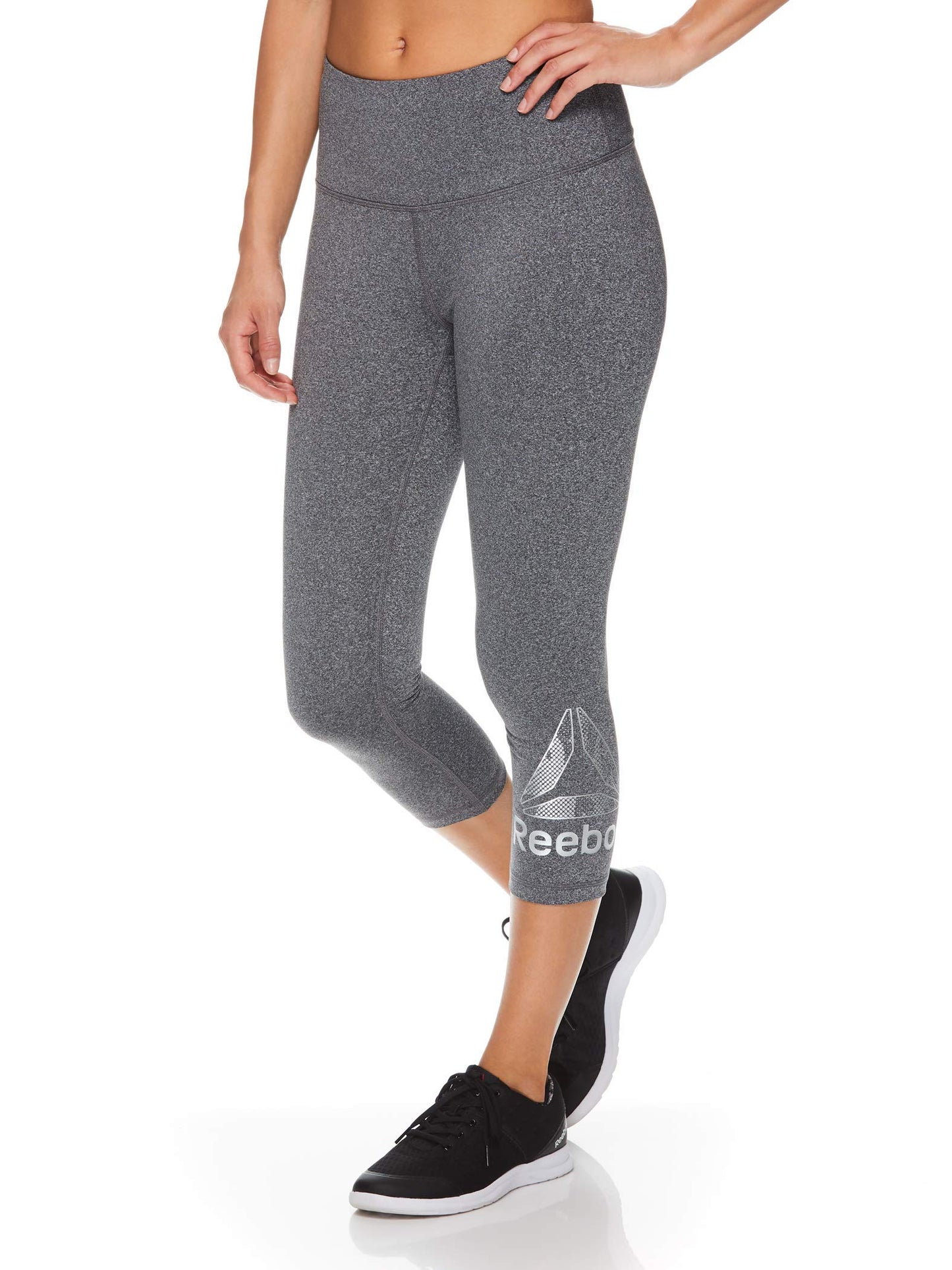 Reebok Women's High Waisted Capri Workout Leggings  Sz  Large Cropped Performance Compression Gym Tights - Light High Rise Charcoal Heather Grey, - Opticdeals