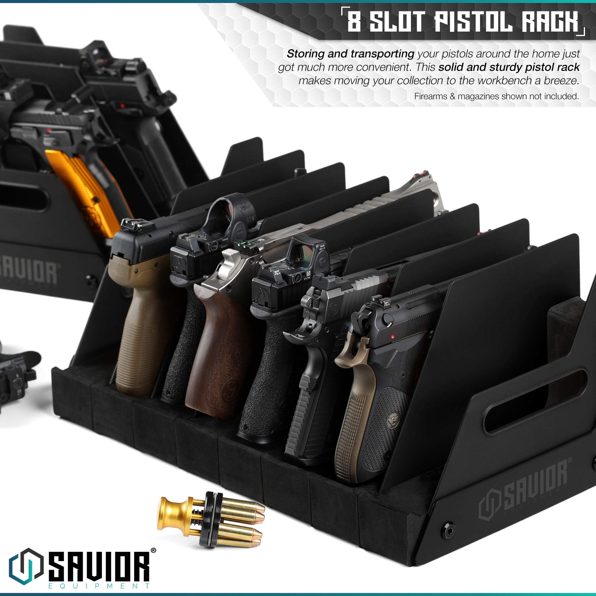 Savior Equipment Gun Pistol Revolver Firearm Handgun Rack Stand, Fit 8 of Most Long-Barreled Pistols, Cushioned Foam to Protect, Gun Safe Cabinet Storage Organizer Accessories - Opticdeals