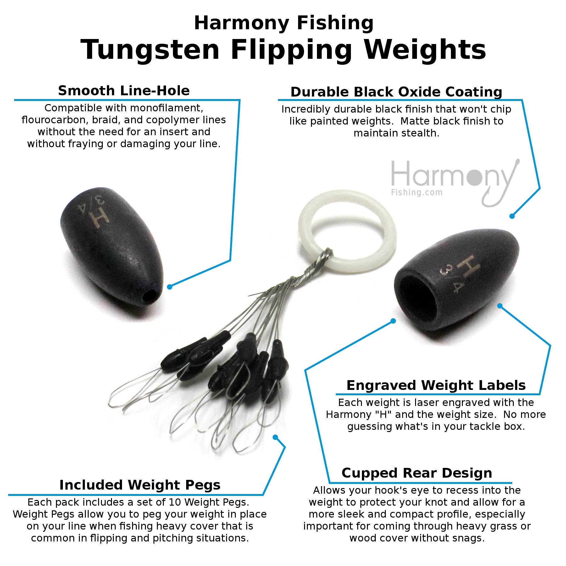 Harmony Fishing - Tungsten Flipping Weights  (1/4 oz (6 Pack)) - Opticdeals