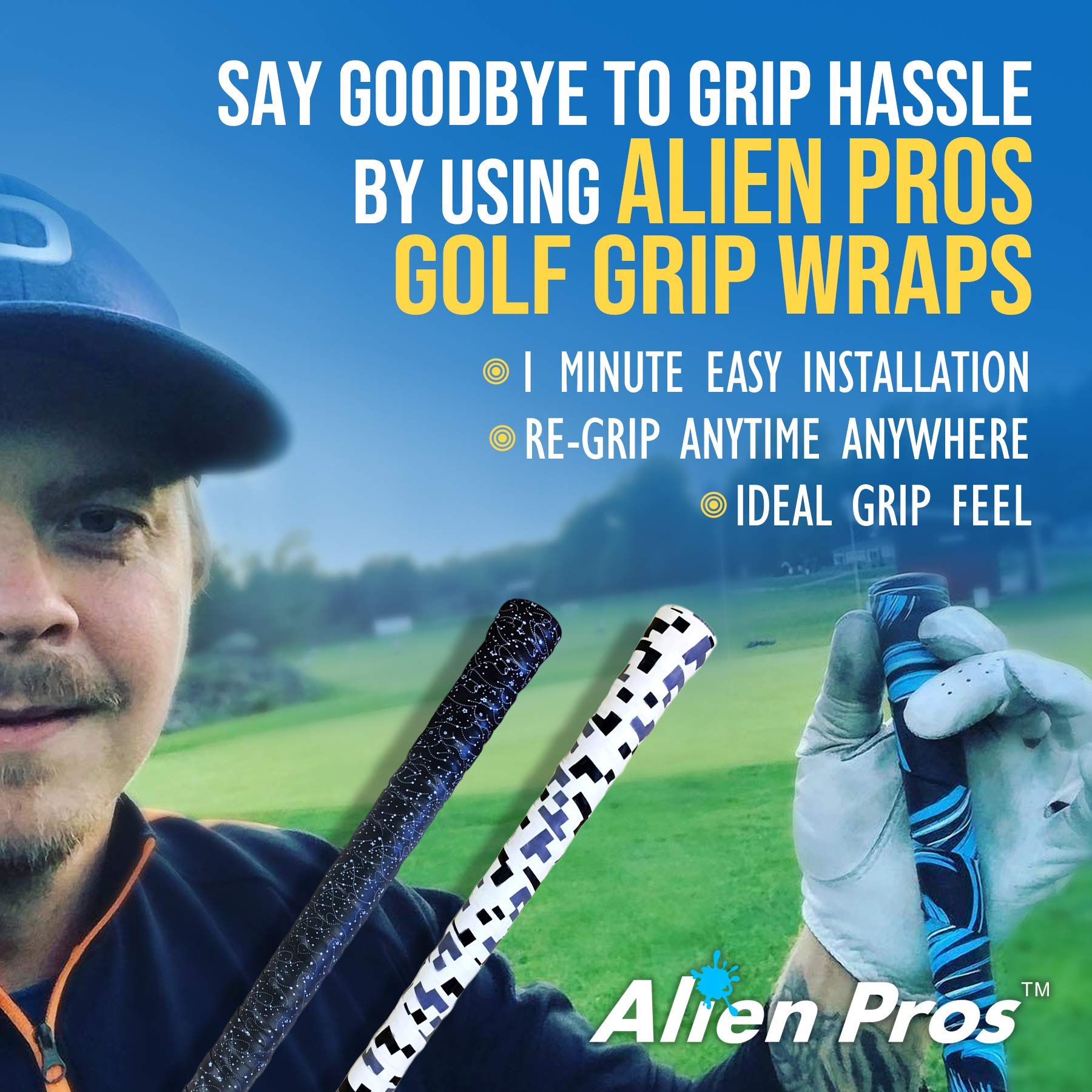 ALIEN PROS Golf Grip Wrapping Tapes (24-Pack) - Innovative Golf Club Grip Solution - Enjoy a Fresh New Grip Feel in Less Than 1 Minute (24-Pack, Black Puzzles) - Opticdeals