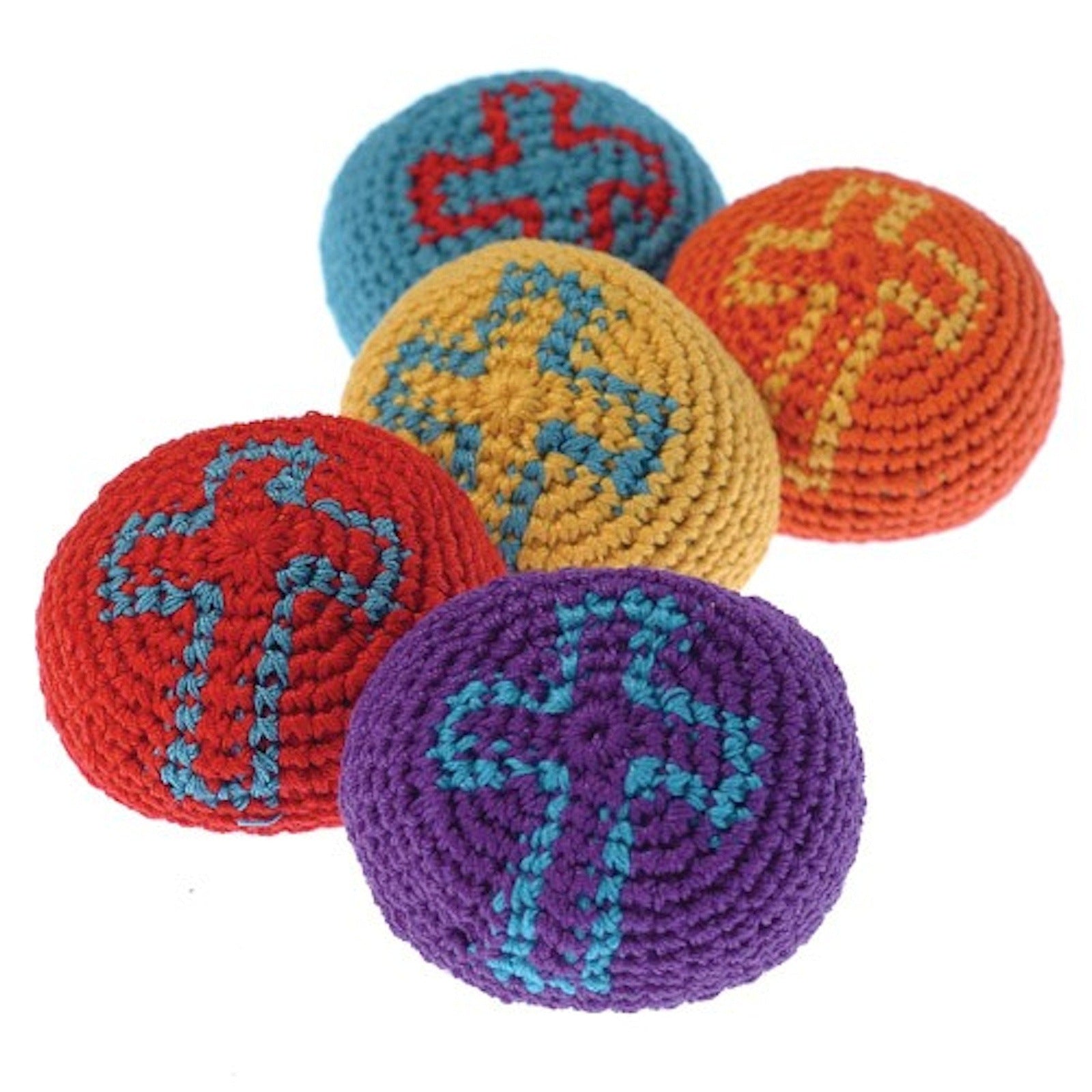 Lot of 12 Assorted Color Religious Christian Theme Cross Knitted Hackie Sacks - Opticdeals