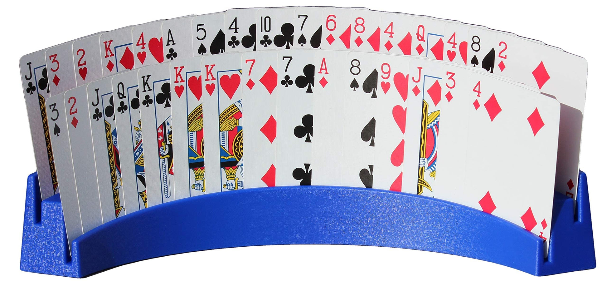 Twin Tier Premier Playing Card Holder (Set of 2) - Holds Up to 32 Playing Cards Easily - 12 1/2" x 4 1/2" x 2 1/4" - Stack for Storage - Made in The USA (Blue) - Opticdeals
