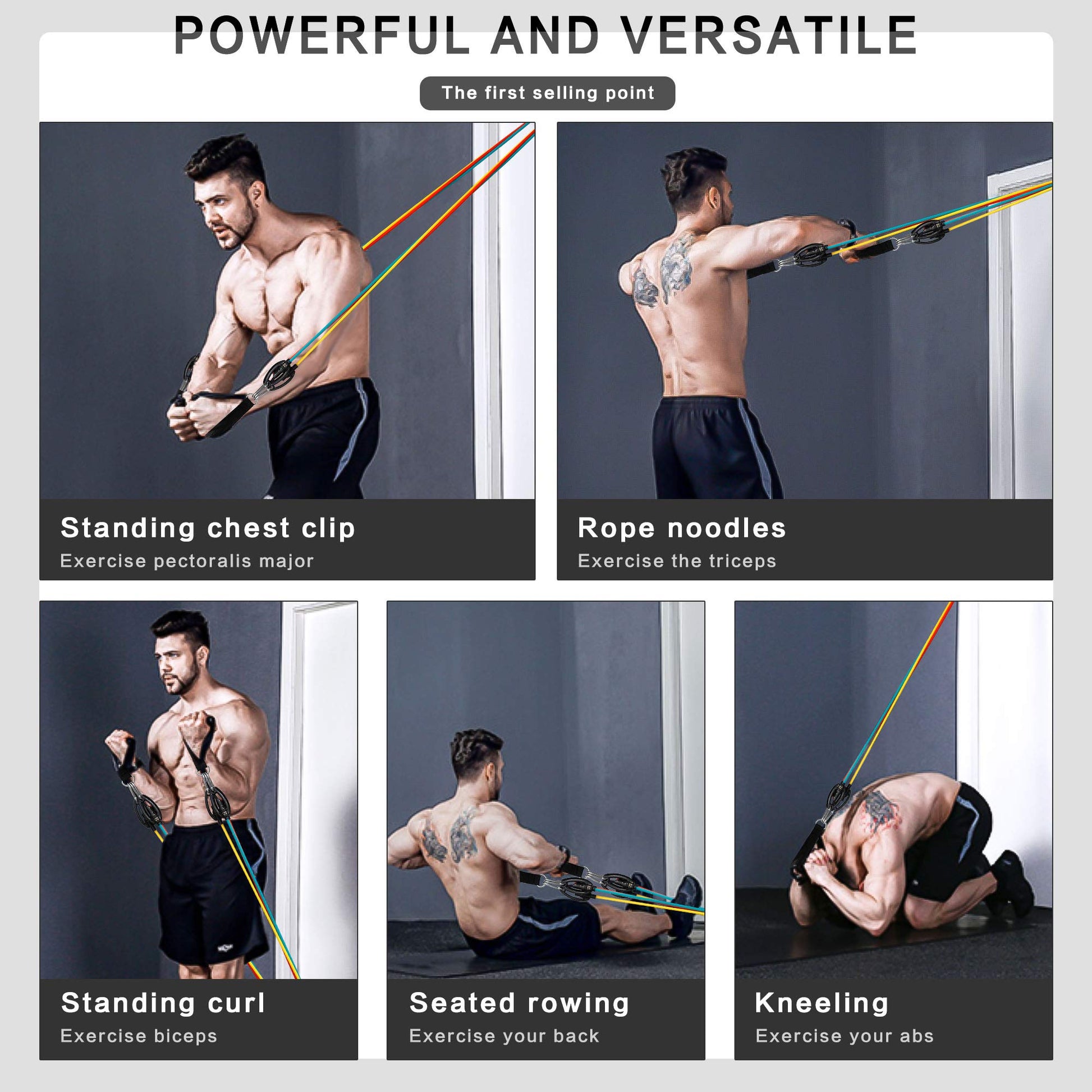 Resistance Bands Set 11 Pieces, 5 Stackable Exercise Bands with Door Anchor - Opticdeals