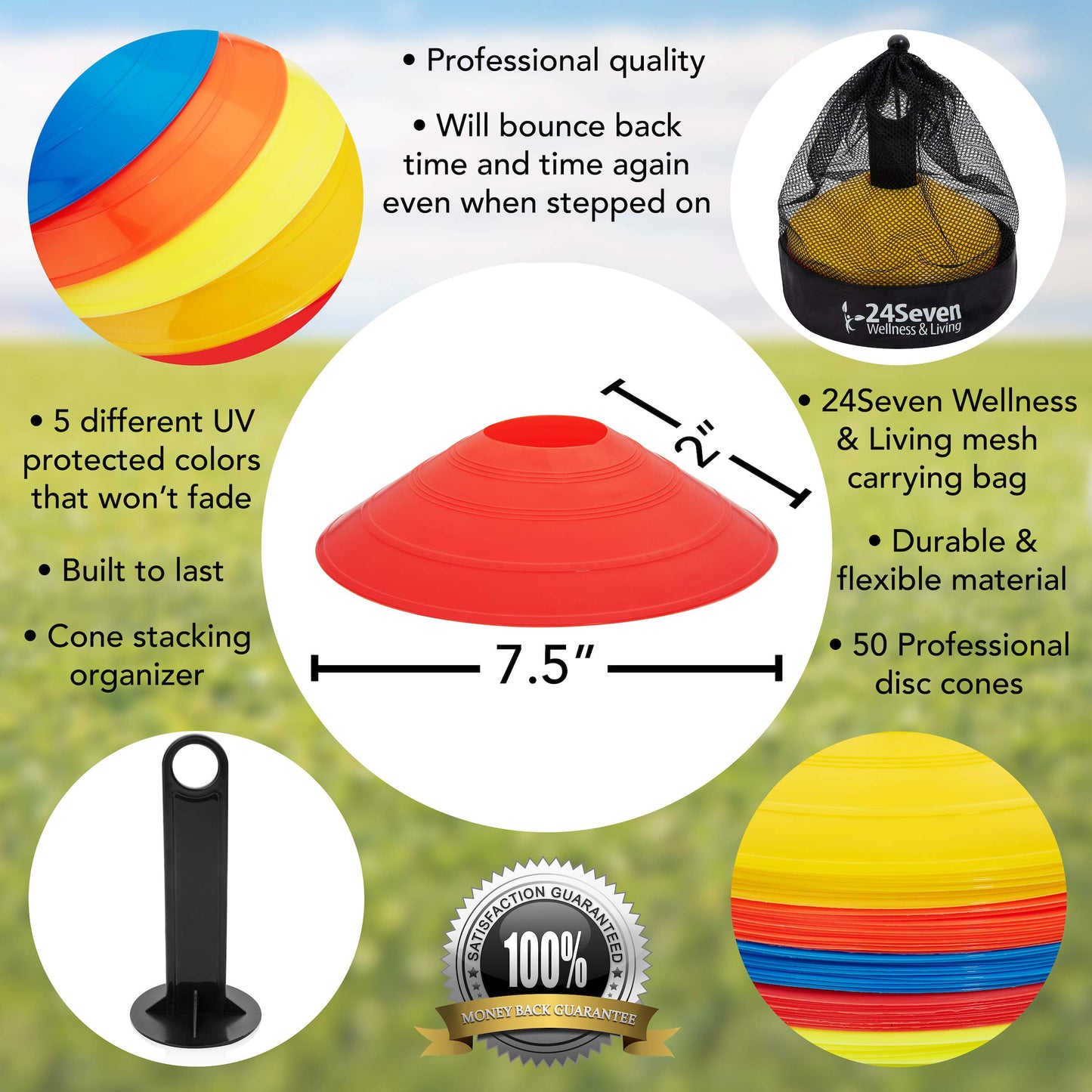 Agility  Training Disc Cones Pack of 50 With Carry Bag - Opticdeals