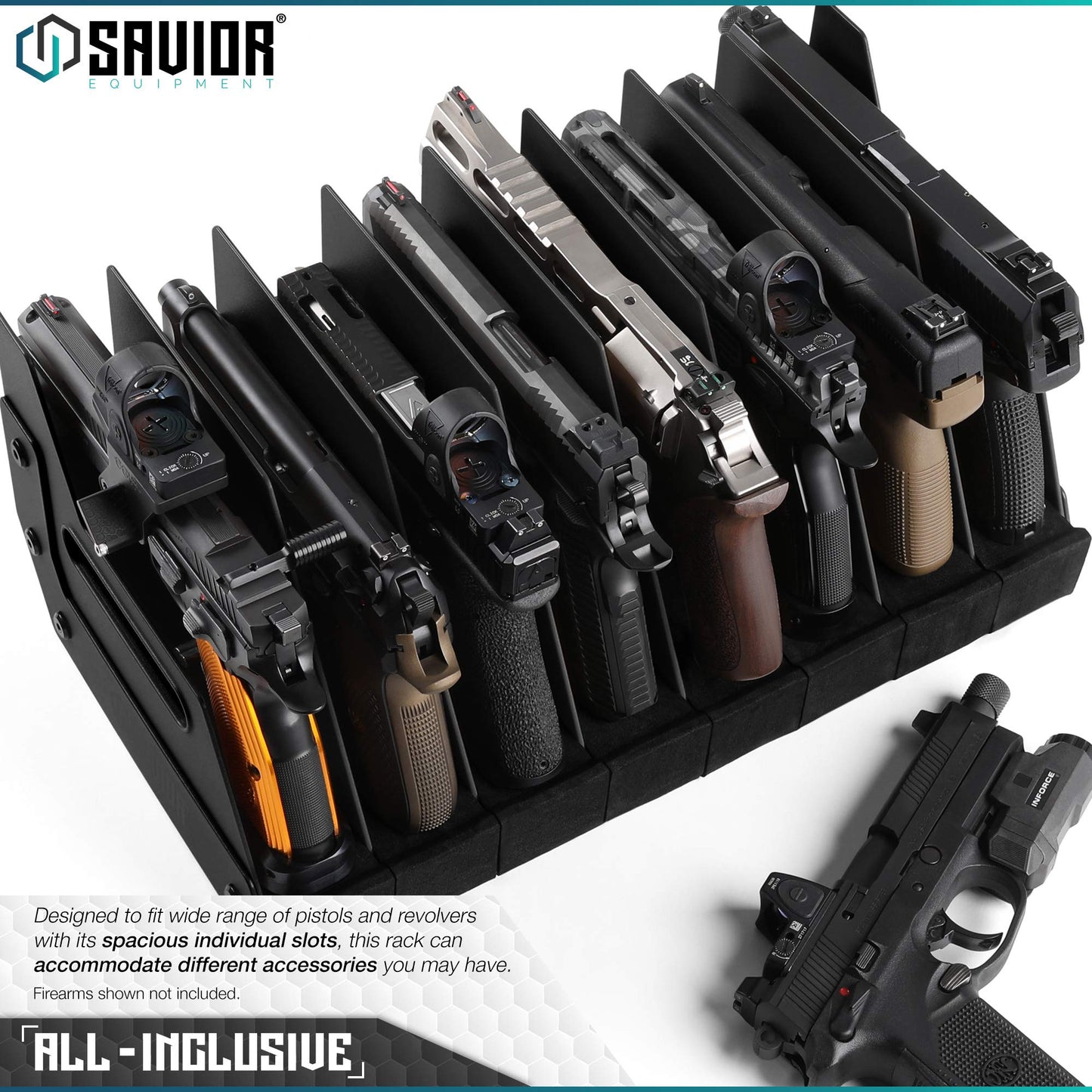 Savior Equipment Gun Pistol Revolver Firearm Handgun Rack Stand, Fit 8 of Most Long-Barreled Pistols, Cushioned Foam to Protect, Gun Safe Cabinet Storage Organizer Accessories - Opticdeals