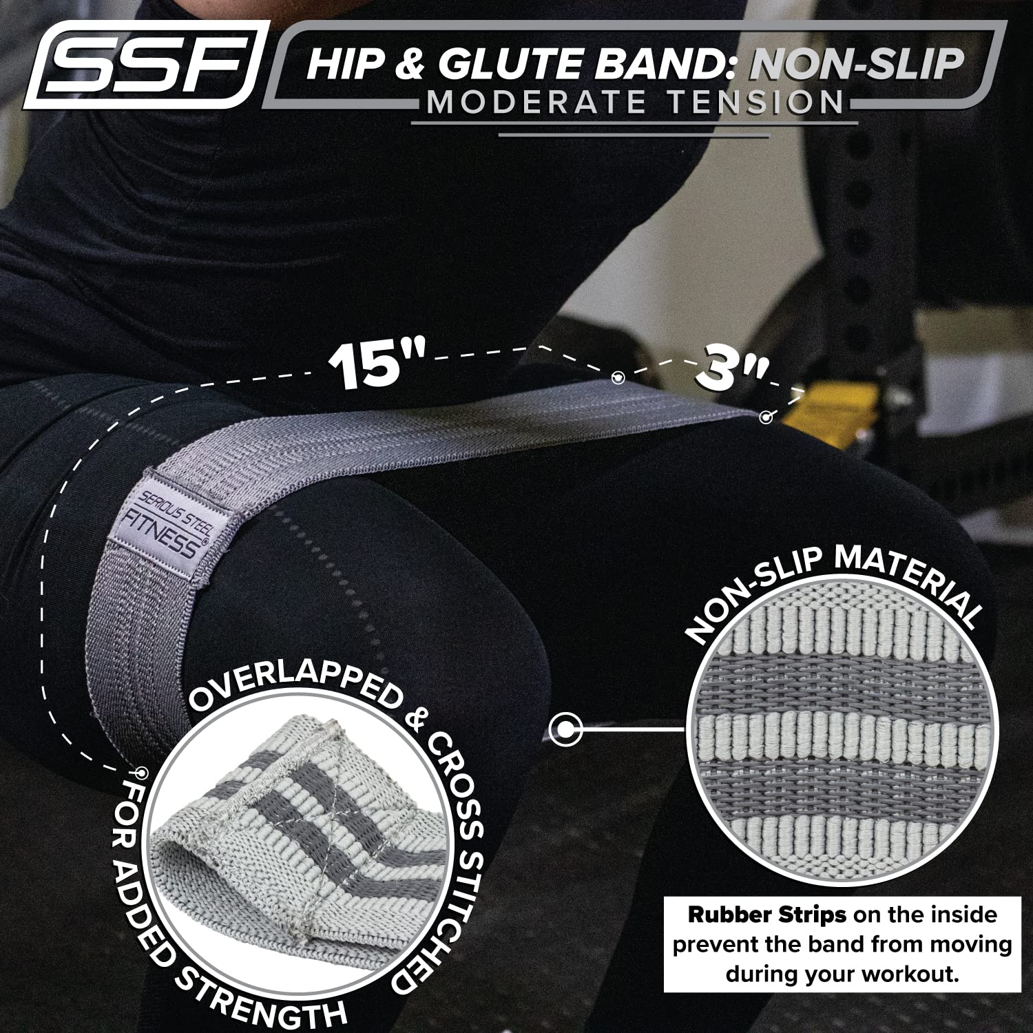 Serious Steel Fitness Hip and Glute Activation Band | Squat & Deadlift Warm-up Band for Hips and Glutes (Non-Slip Regular Large - 15") - Gray - Opticdeals