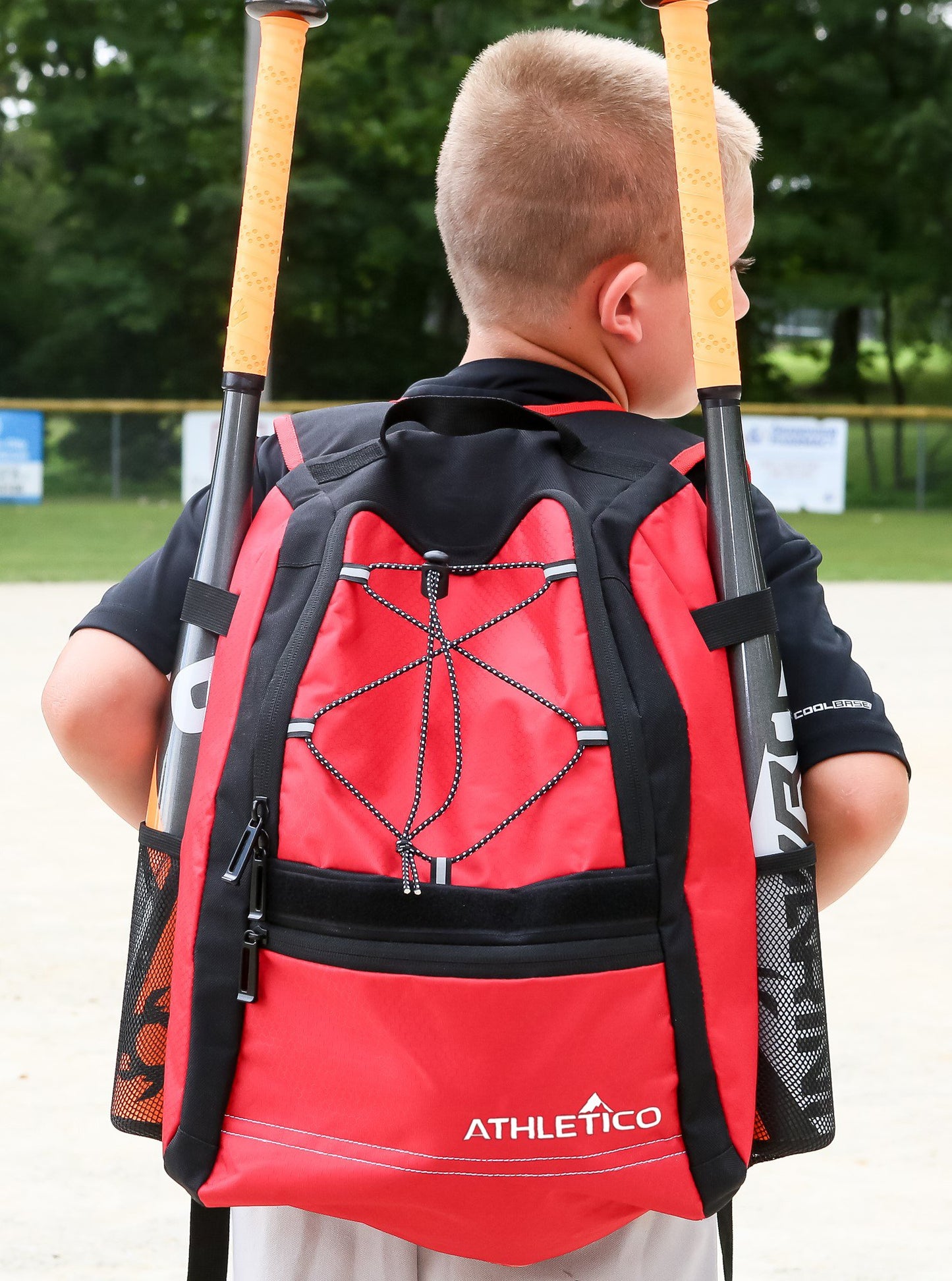 Youth Baseball Bat Bag - Backpack for Baseball, T-Ball & Softball Equipment & Gear | Holds Bat, Helmet, & Glove | Fence Hook (Red) - Opticdeals