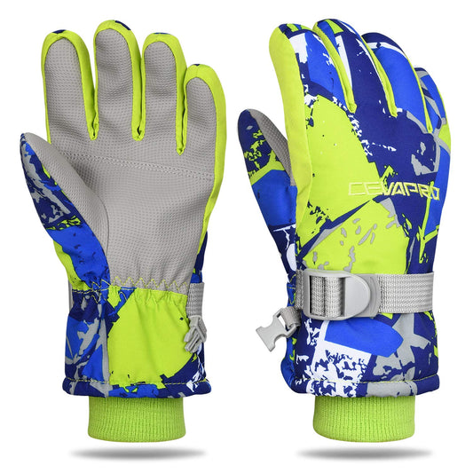 Cevapro -30℉ Ski Gloves Sz M Blue & Yellow  Kids - Opticdeals