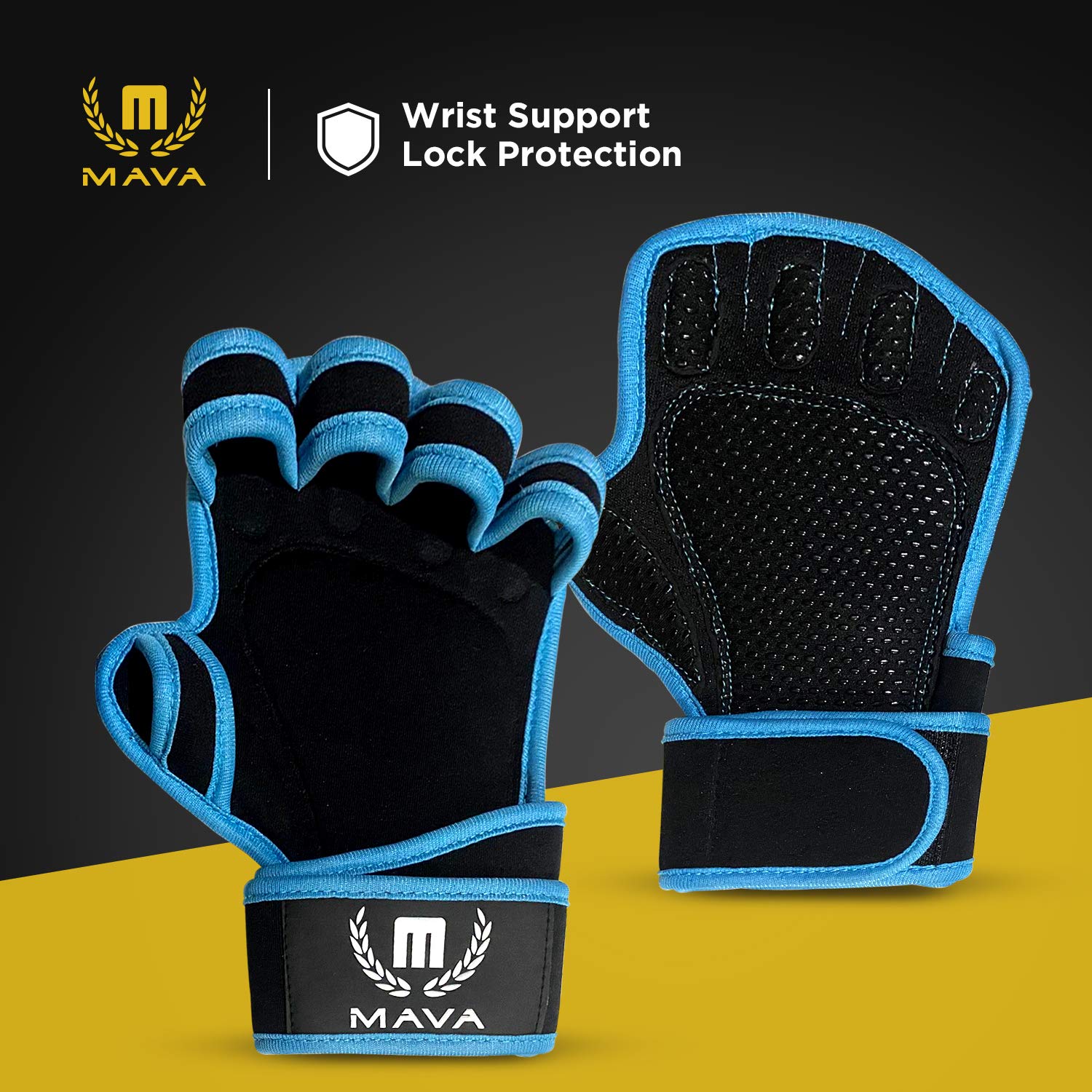 Mava Sports Ventilated Weightlifting Workout Gloves with Wrist Support Sz Medium Blue - Opticdeals