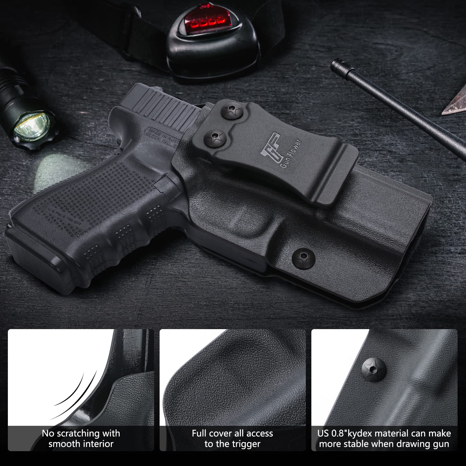 Glock 19 Holster, IWB/OWB Convertible KYDEX Holster for G19 G19X G23 G32 G44 G45, Outside Waistband & Inside Waistband Concealed Carry, Adj. Cant & Retention Pistols Holster - Opticdeals