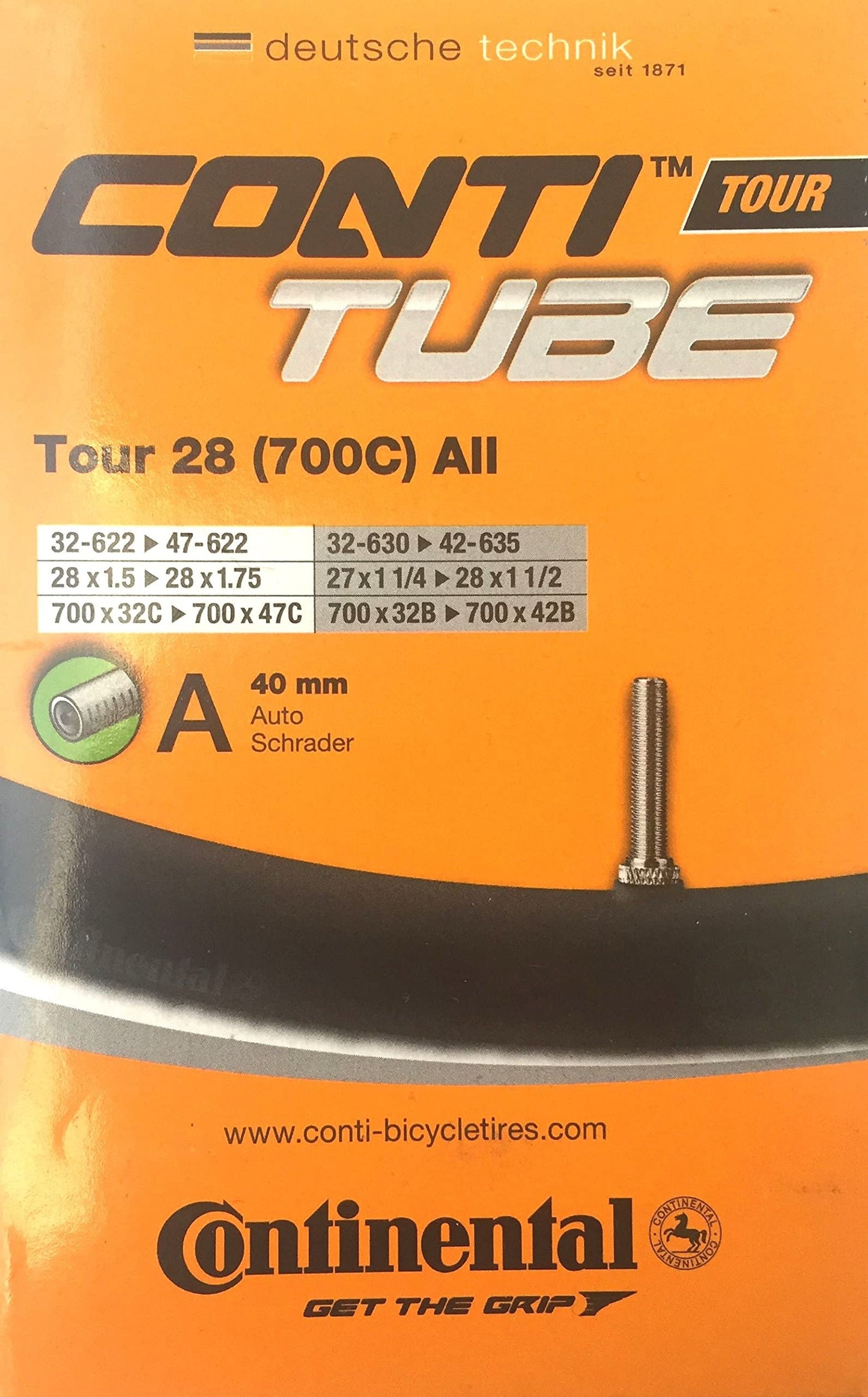 Continental Tour 28 182001 A 40 Bicycle Air Tube Black - Opticdeals