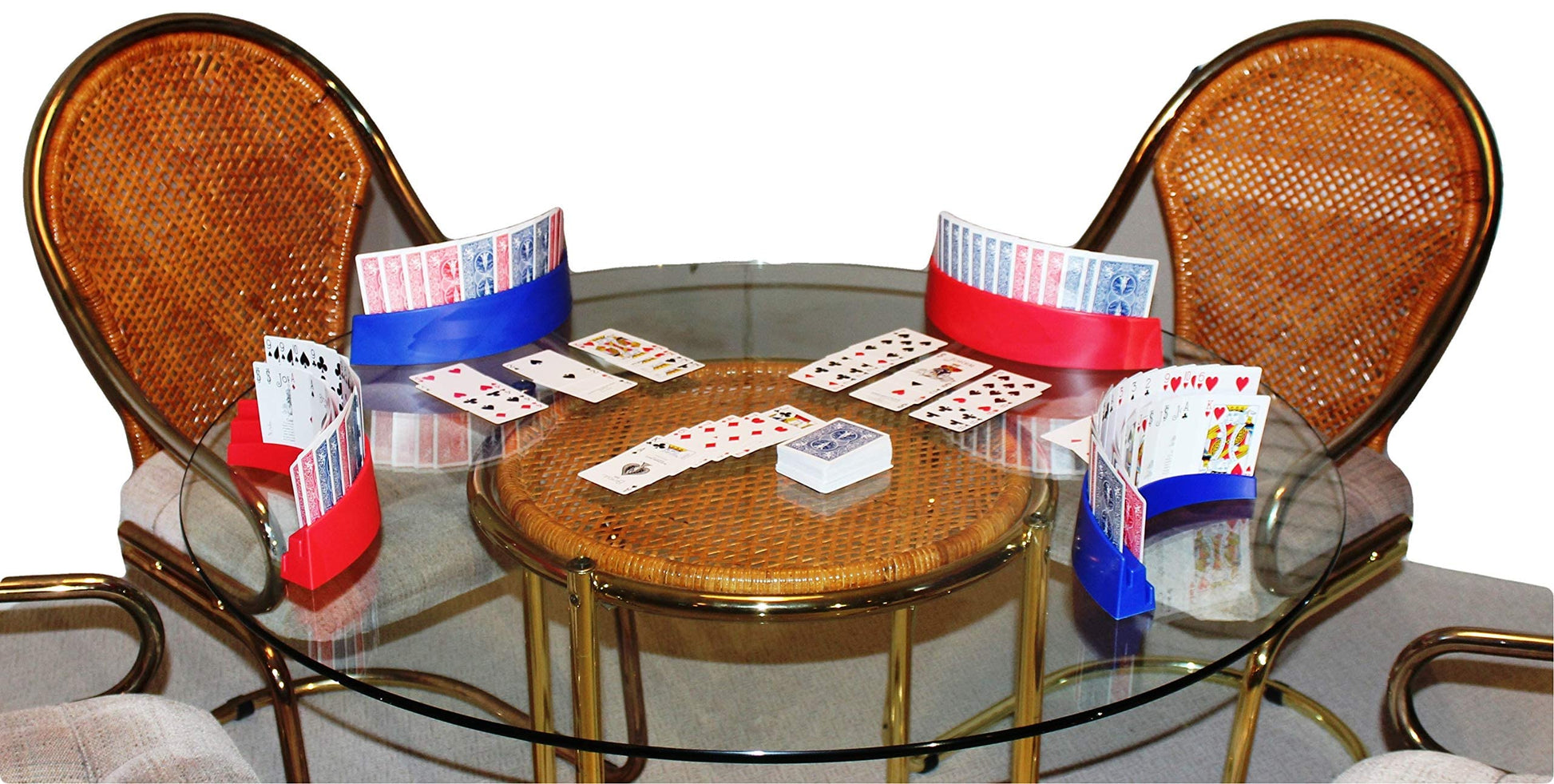 Twin Tier Premier Playing Card Holder (Set of 2) - Holds Up to 32 Playing Cards Easily - 12 1/2" x 4 1/2" x 2 1/4" - Stack for Storage - Made in The USA (Blue) - Opticdeals