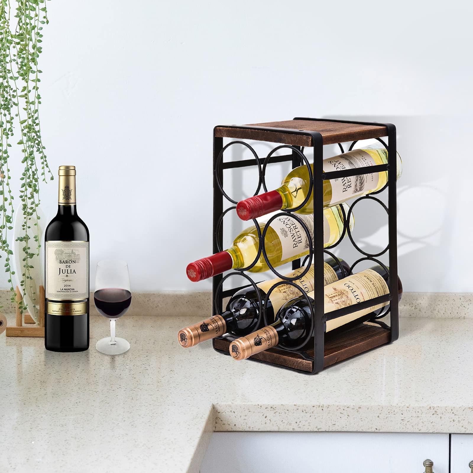 SODUKU Rustic Wood Countertop Wine Rack 6 Bottles No Need Assembly - Opticdeals