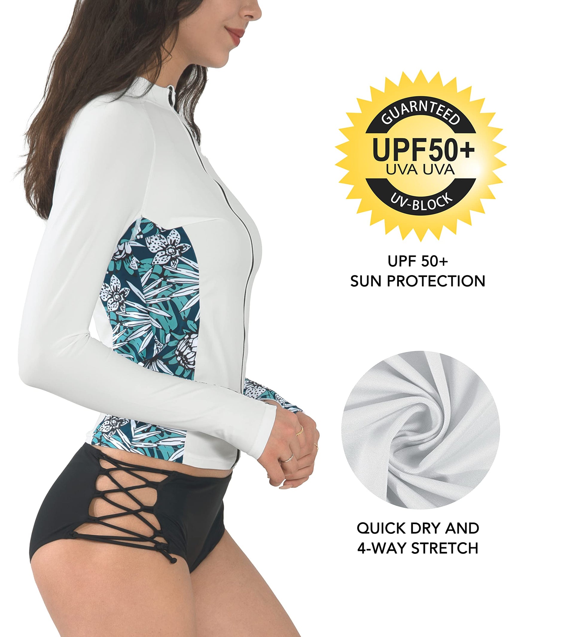 Actleis Women's Long Sleeve Rash Guard   Swim Shirt X-Small White/Flower BlueUPF 50+ UV Sun Protection - Opticdeals