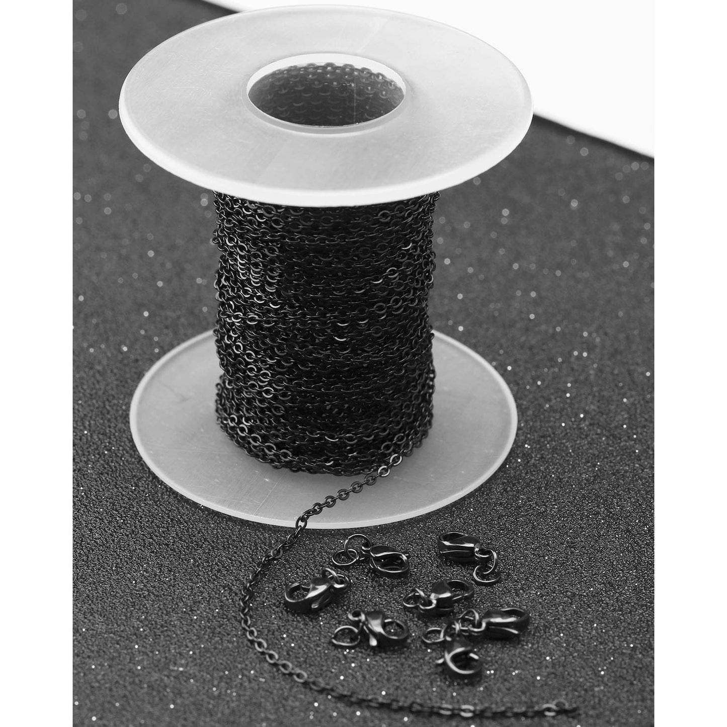 33 Feet Black Stainless Steel Flat Cable Chains Link Spool Bulk with 20 Lobster - Opticdeals