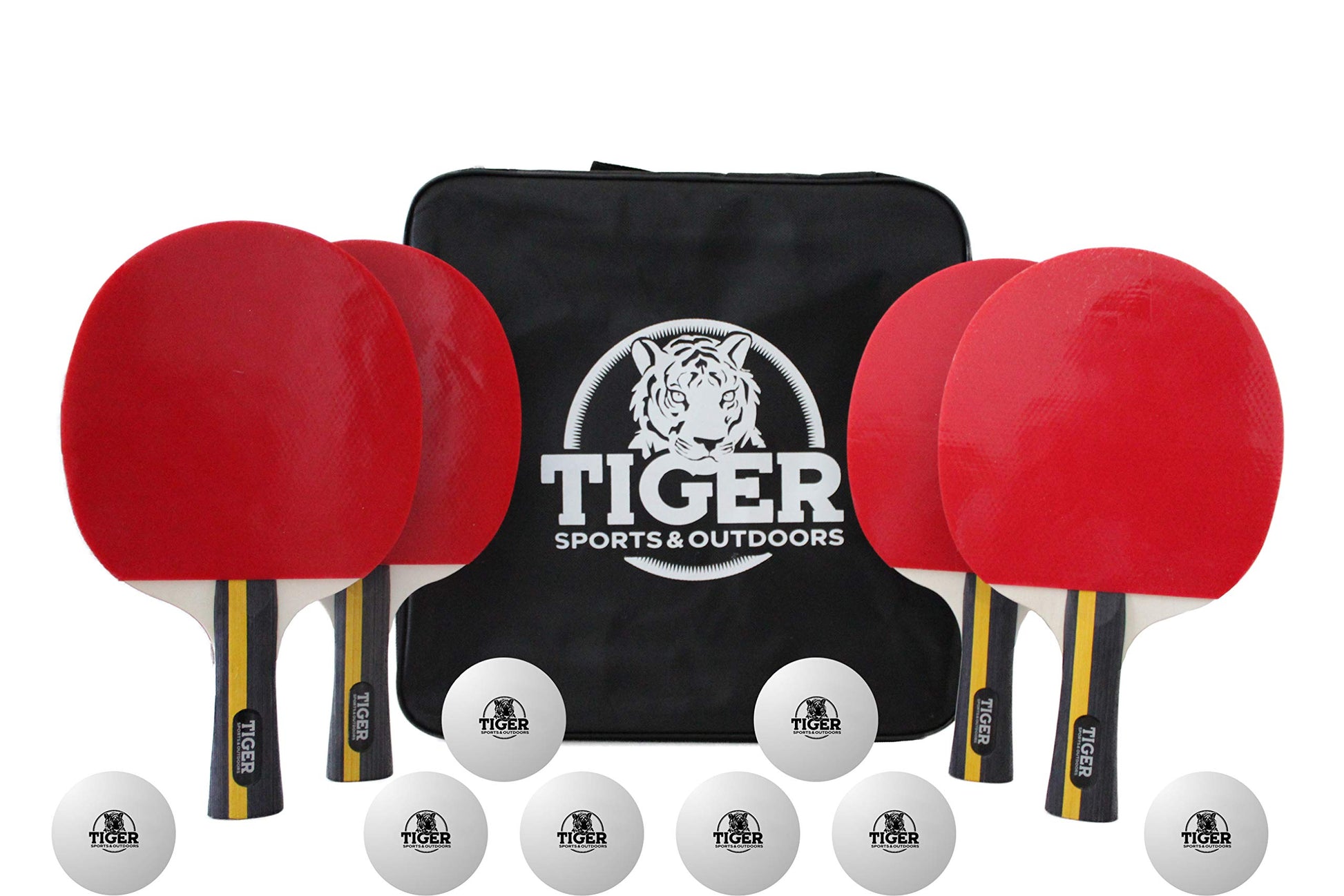 Tiger Sports  Table Tennis Set Premium 4-Player Professional Grade Ping Pong Set - Custom Storage Bag and Balls Bundle - Opticdeals