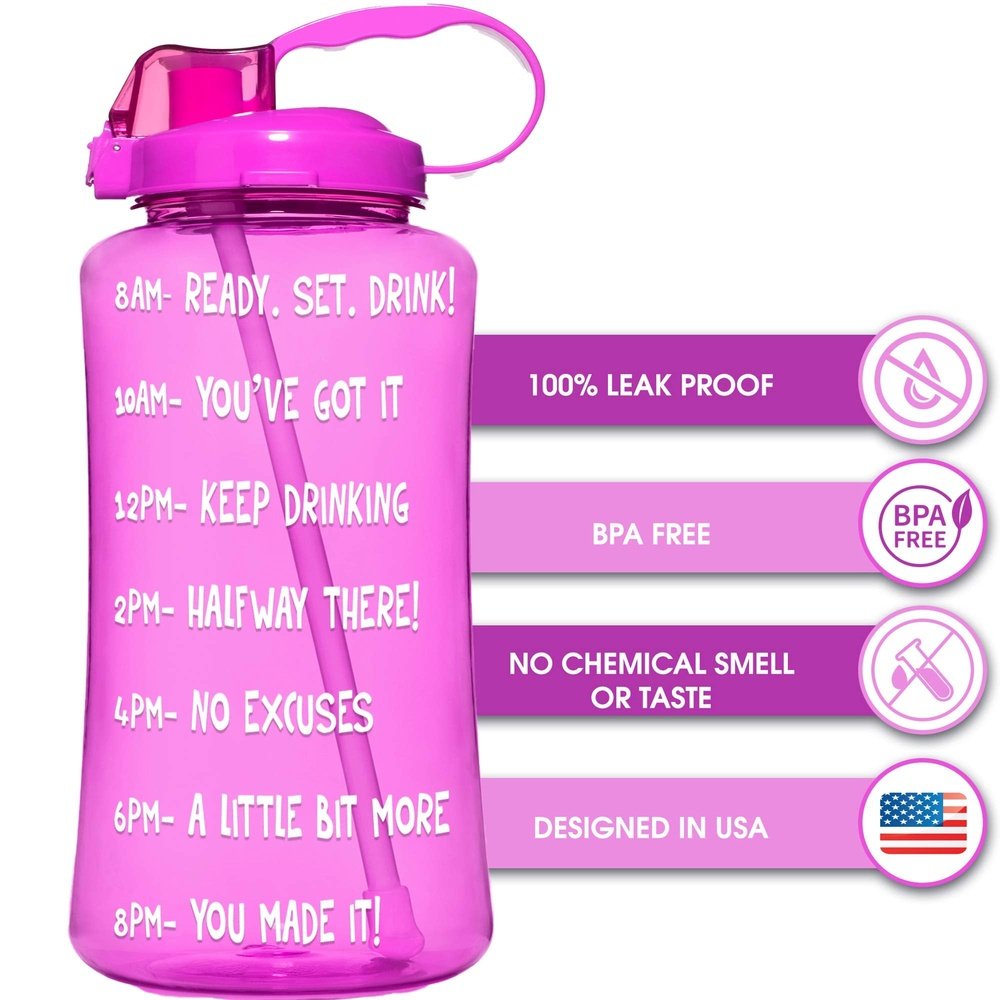 HydroMATE 3 Liter Motivational Water Bottle with Time Marker Large BPA Free Jug with Straw and Handle Reusable Leak Proof Bottle Time Marked Drink More Water Daily Hydro MATE 100 oz (3 Liter Pink) - Opticdeals