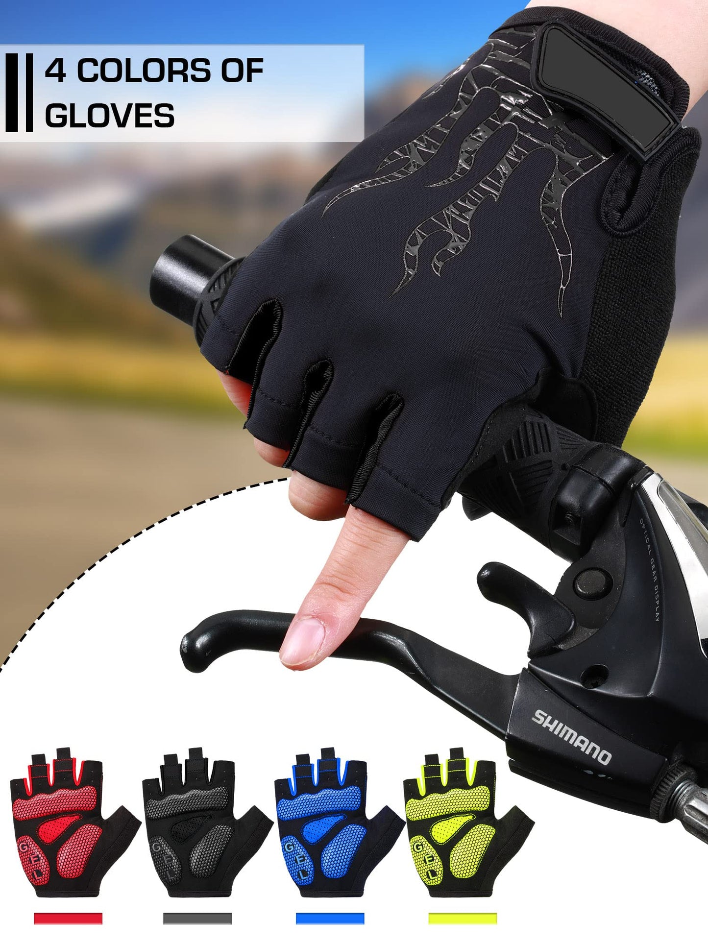 2 Pairs  Cycling Gloves  Unisex (Black and Blue,Large) - Opticdeals