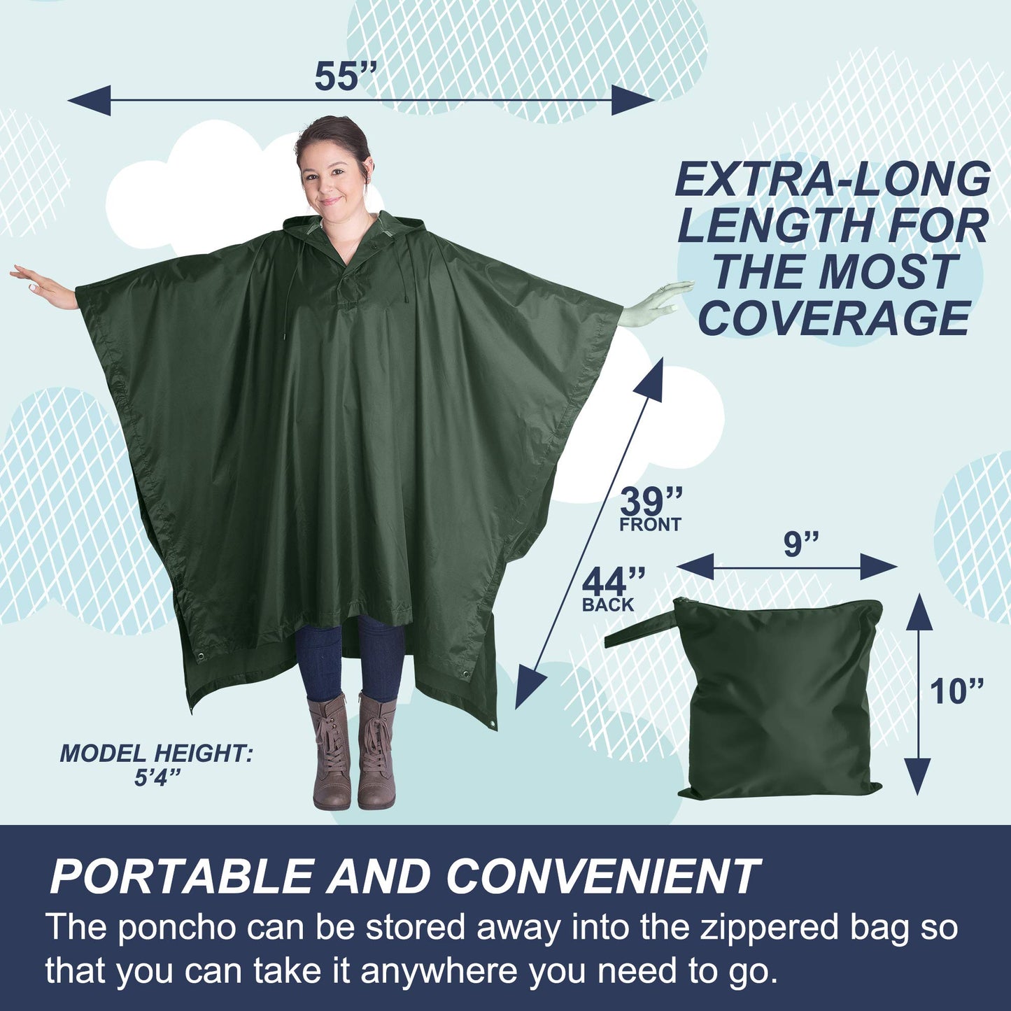 Heavy Duty Rain Poncho for Backpacking, Waterproof Lightweight for Adults, Military, Emergency, Camping, Men, Women (Adult-Green) - Opticdeals