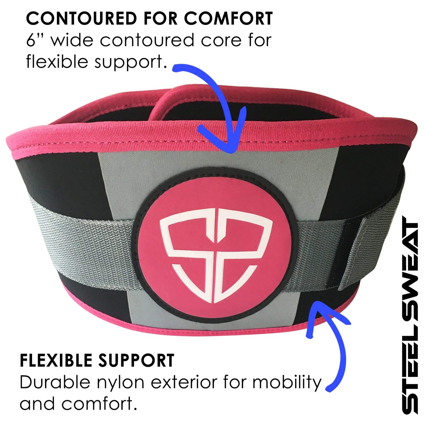 Weight Lifting Belt for Women Pink Medium 6 inch Flexible Lightweight Contoured Belt - Opticdeals