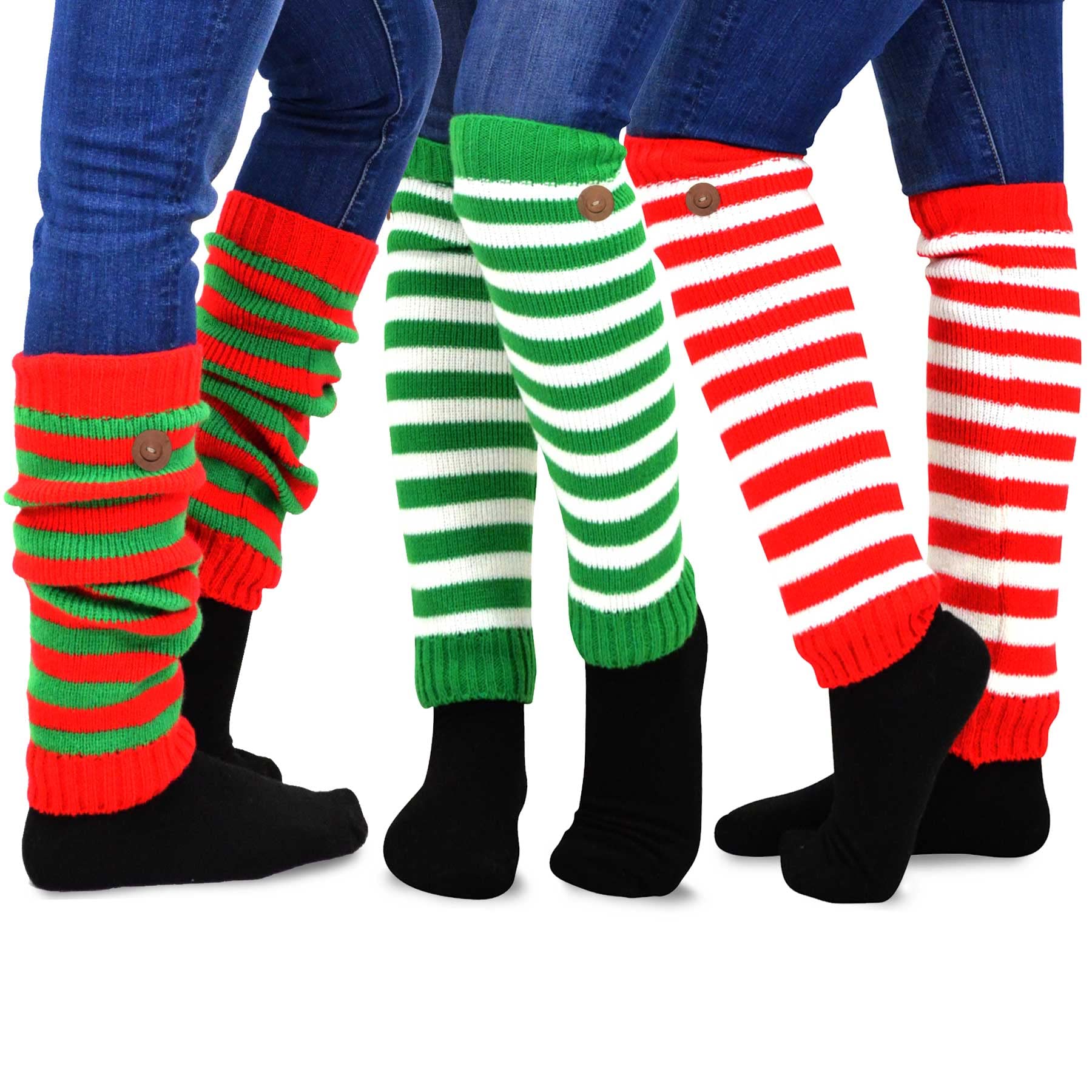 TeeHee Cute Christmas Holiday Winter Leg warmers with Button for Women 3pairs - Opticdeals