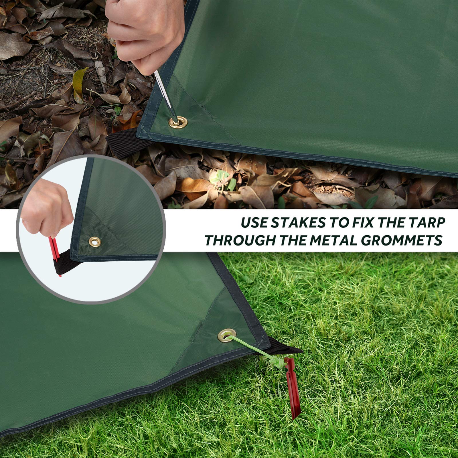 Terra Hiker Camping Tarp, Waterproof Picnic Mat, Multifunctional Tent Footprint with Drawstring Carrying Bag for Picnic, Hiking (Dark Green 59" x 86") - Opticdeals