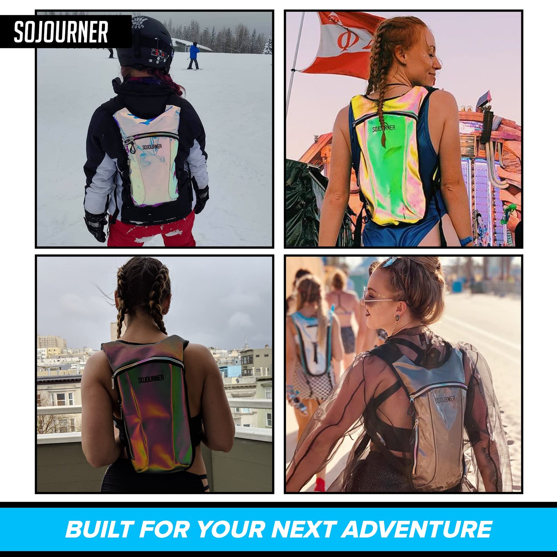 SOJOURNER Hydration Pack Backpack - 2L Water Bladder Included for Festivals, Raves, Hiking, Biking, Climbing, Running and More (Glitter - Light Blue) - Opticdeals