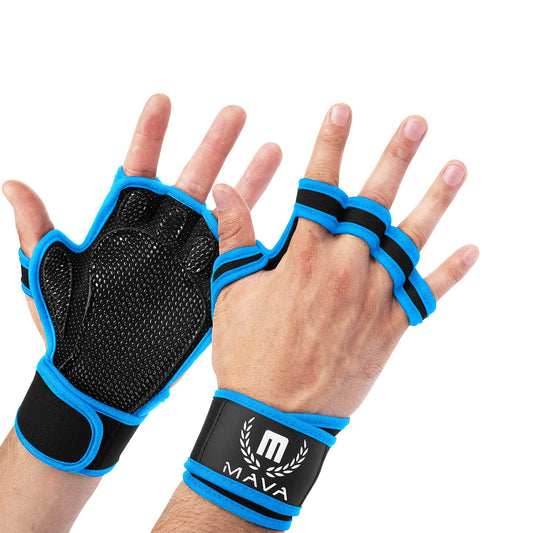 Mava Sports Ventilated Weightlifting Workout Gloves with Wrist Support Sz Medium Blue - Opticdeals