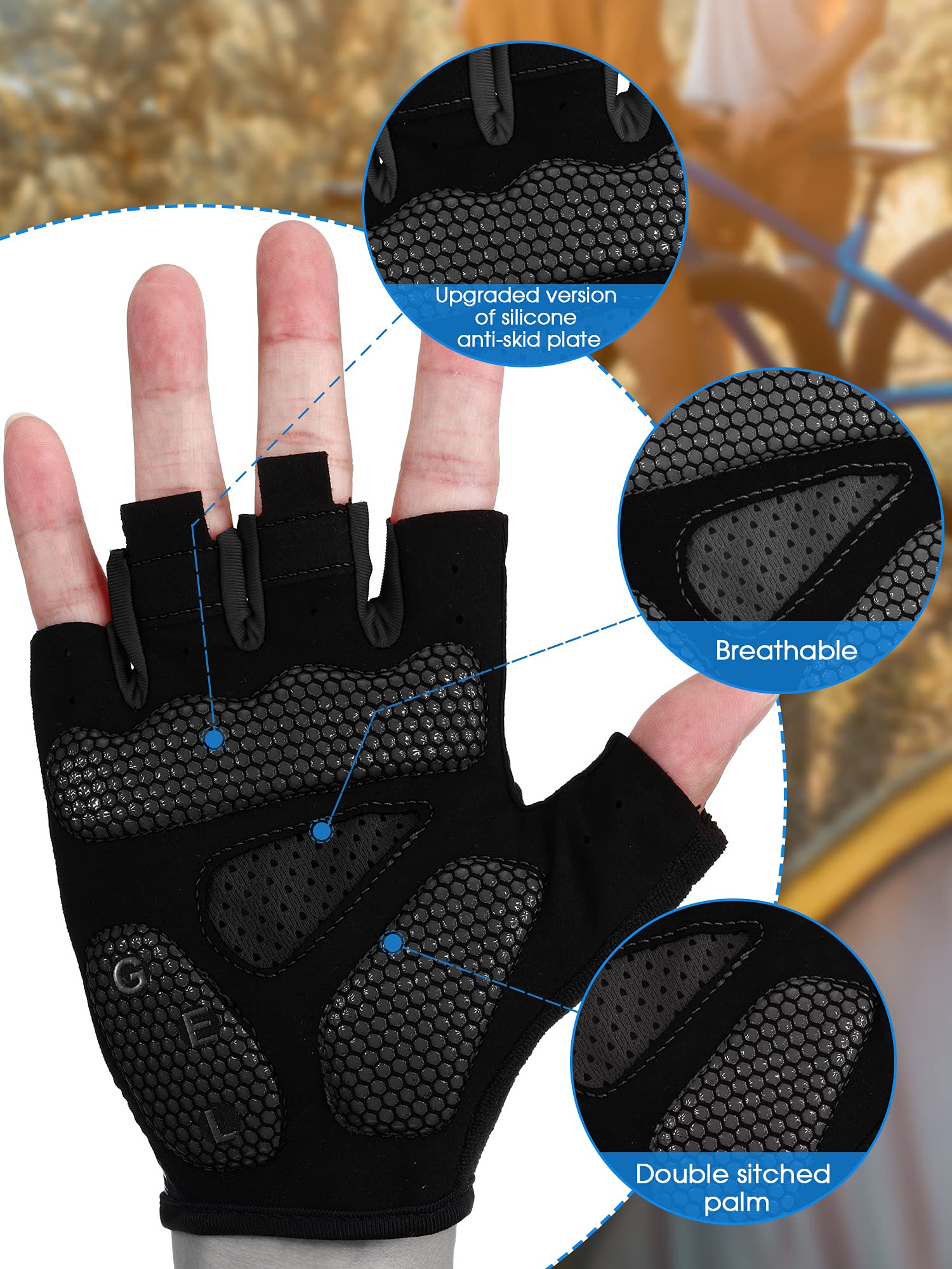 2 Pairs  Cycling Gloves  Unisex (Black and Blue,Large) - Opticdeals