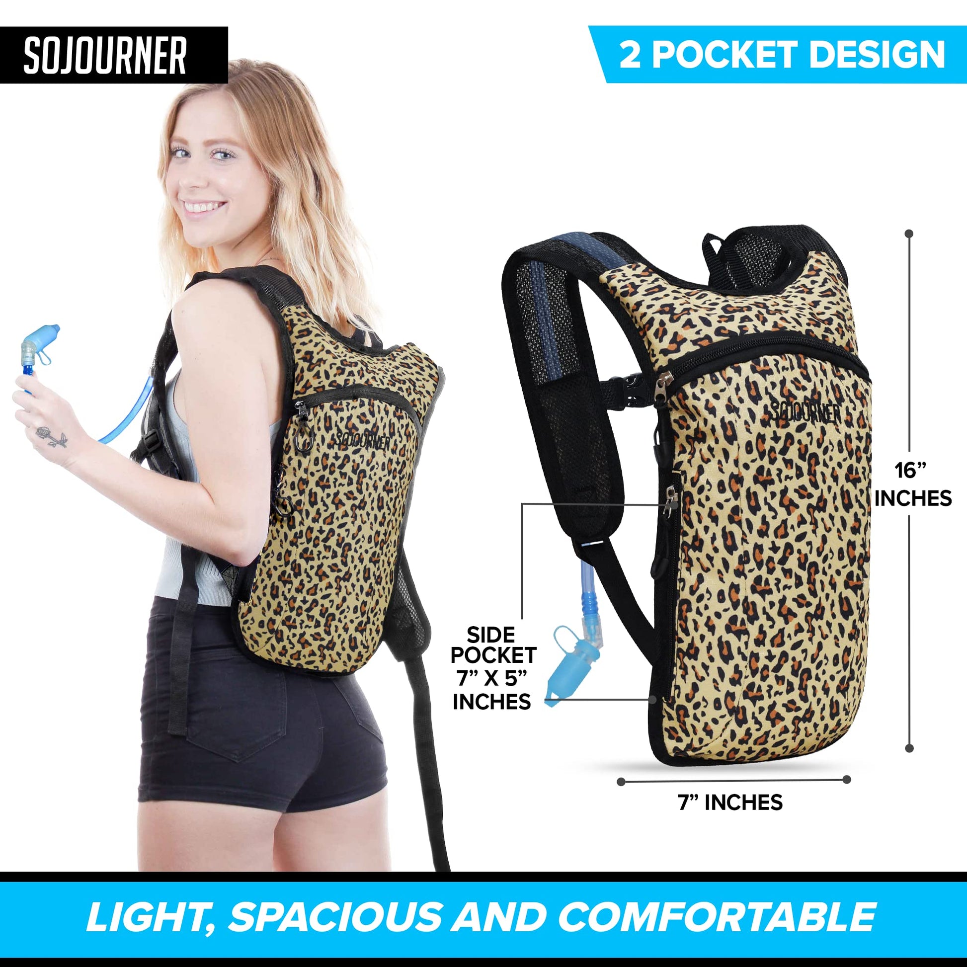 SOJOURNER Hydration Pack Backpack - 2L Water Bladder Included for Festivals, Raves, Hiking, Biking, Climbing, Running and More (Glitter - Light Blue) - Opticdeals