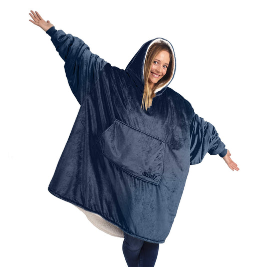 THE COMFY Original | Oversized Microfiber & Sherpa Wearable Blanket, Seen On Shark Tank, One Size Fits All (Blue) - Opticdeals