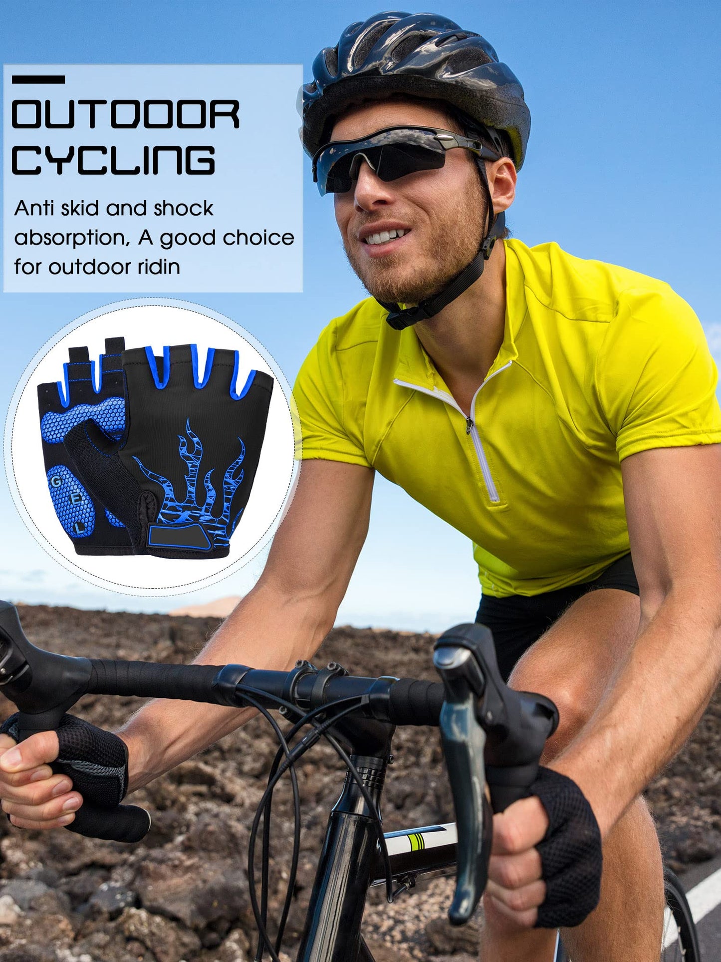 2 Pairs  Cycling Gloves  Unisex (Black and Blue,Large) - Opticdeals