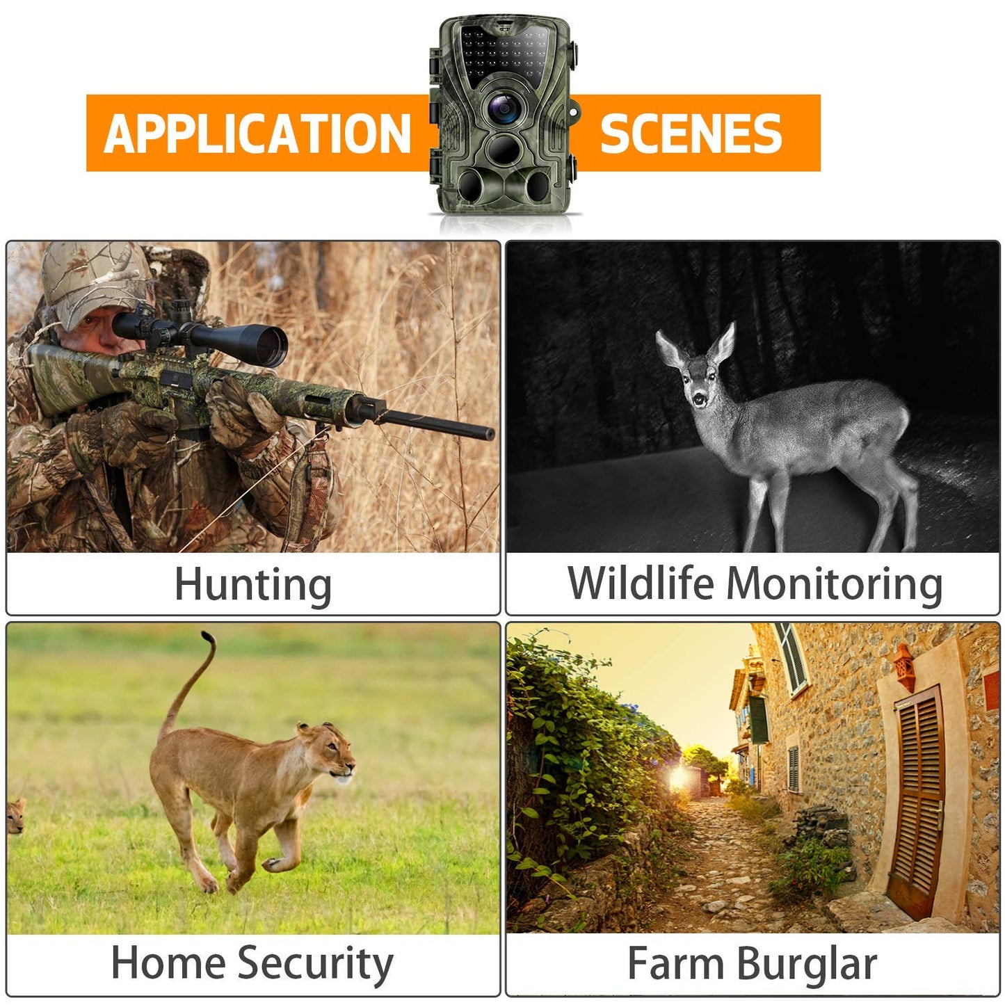 Trail Camera 16MP 1080P Full HD Hunting Camera 0.3S Trigger Time with Infrared Night Vision up to 85ft/25m IP65 Waterproof for Wildlife Animal Monitoring Home Security - Opticdeals