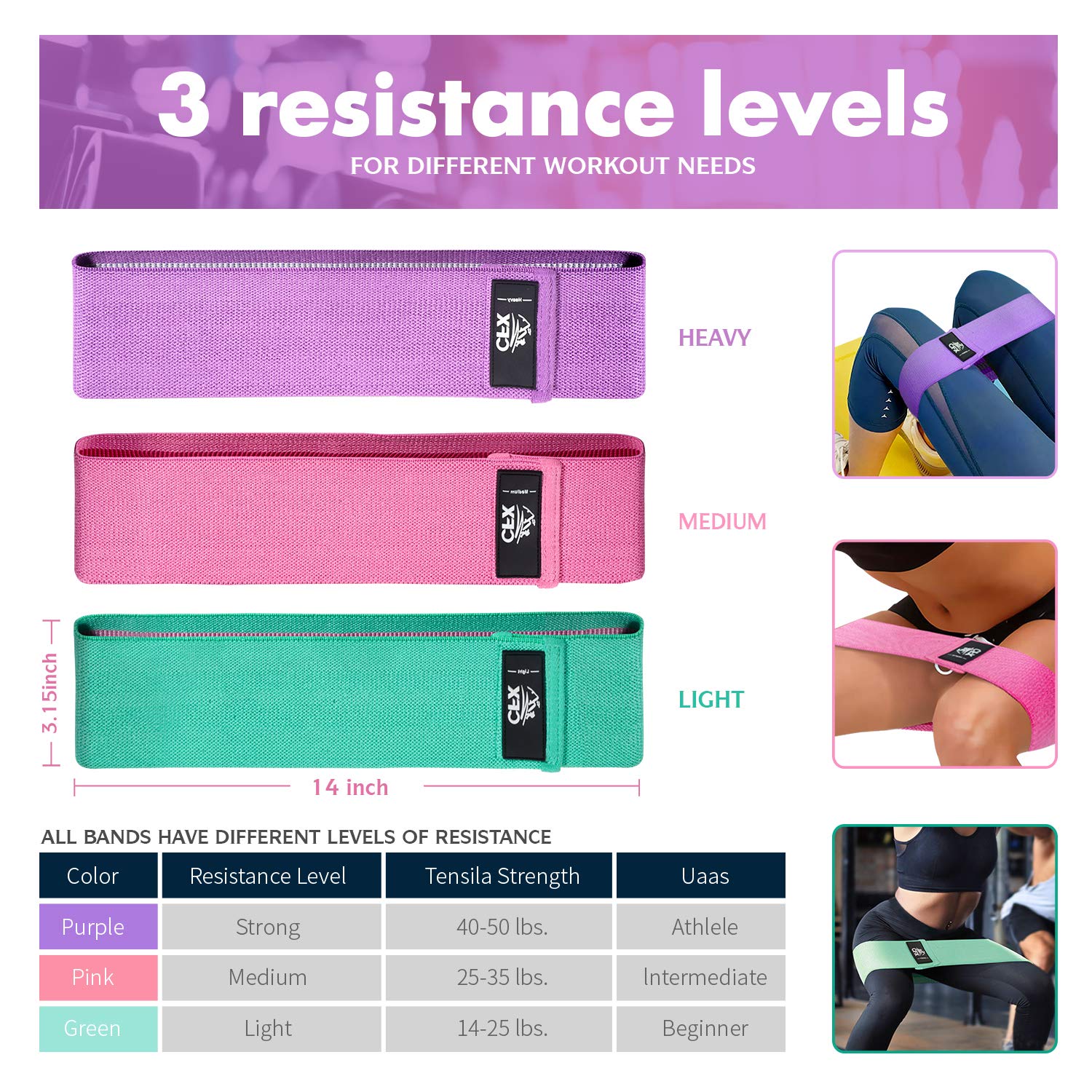 Resistance Bands Set  Exercise Bands with Non-Slip Design for Hips & Glutes - Opticdeals