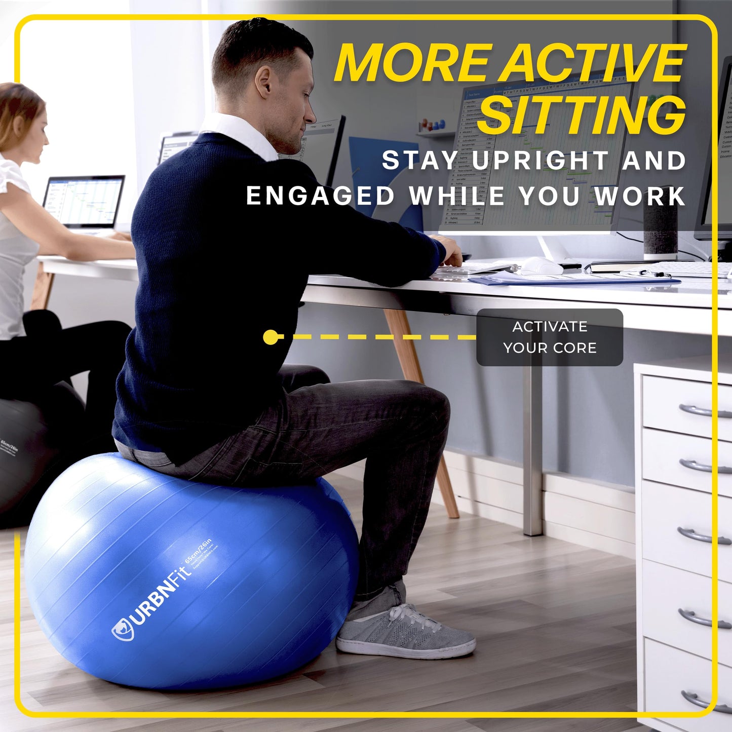 URBNFit Exercise Ball - Yoga Ball w/Pump Black 18 in - Opticdeals