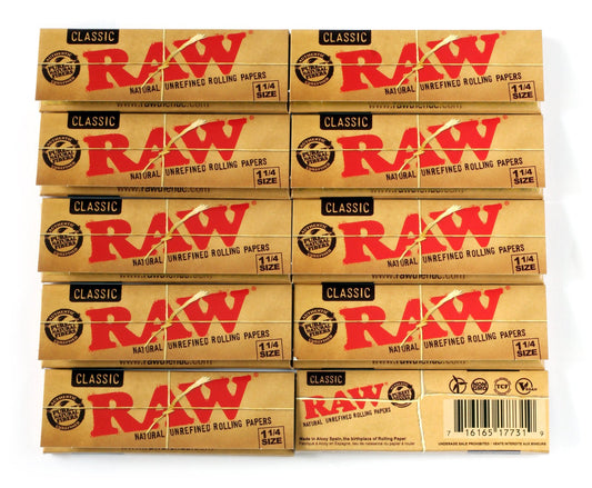 10 booklets - RAW CLASSIC Natural rolling paper size 1.25 or 1 1/4